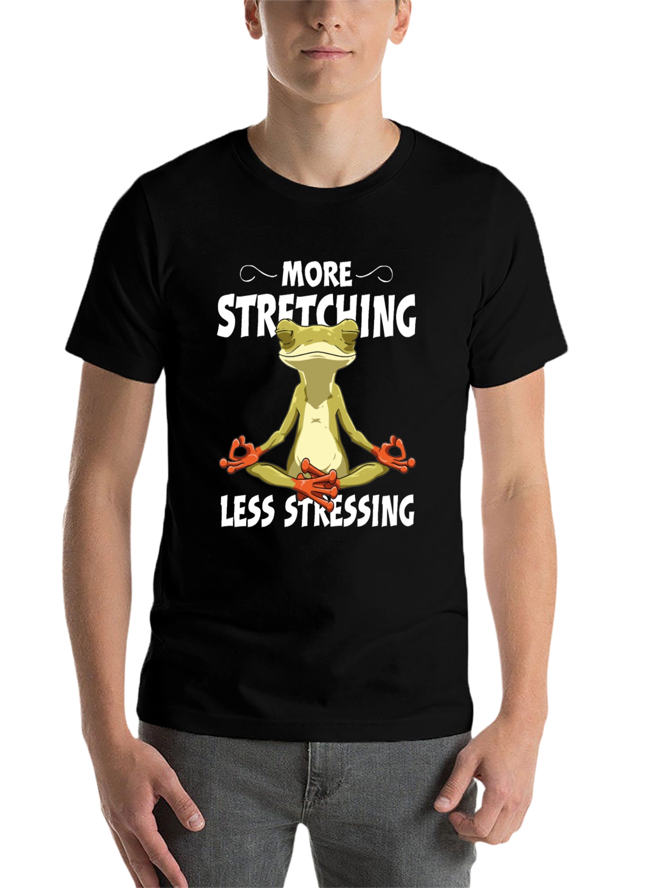 Meditating Frog T-Shirt: More Stretching, Less Stressing - 7