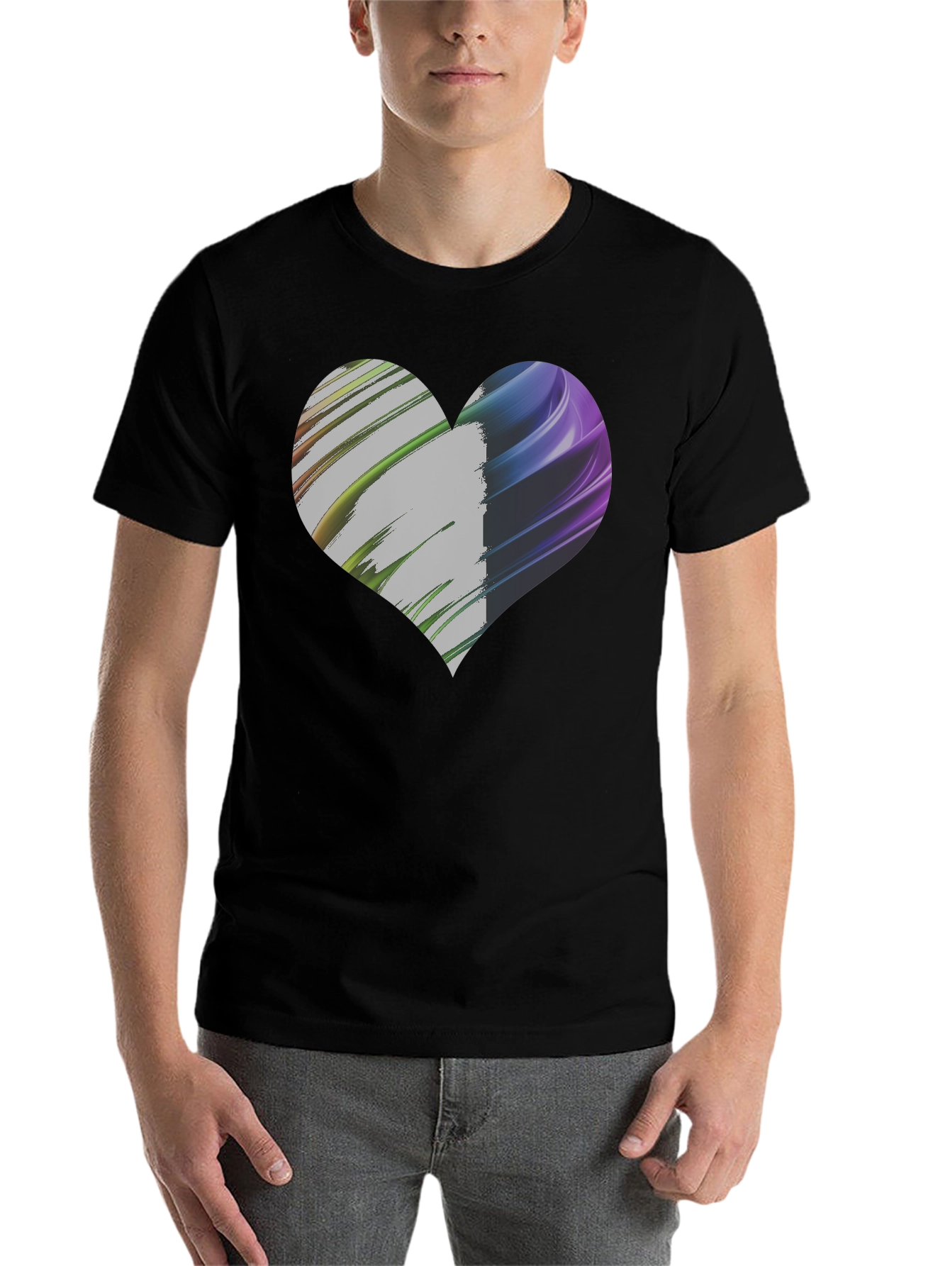 Black Heart Design Black Cotton Casual Tee view 7