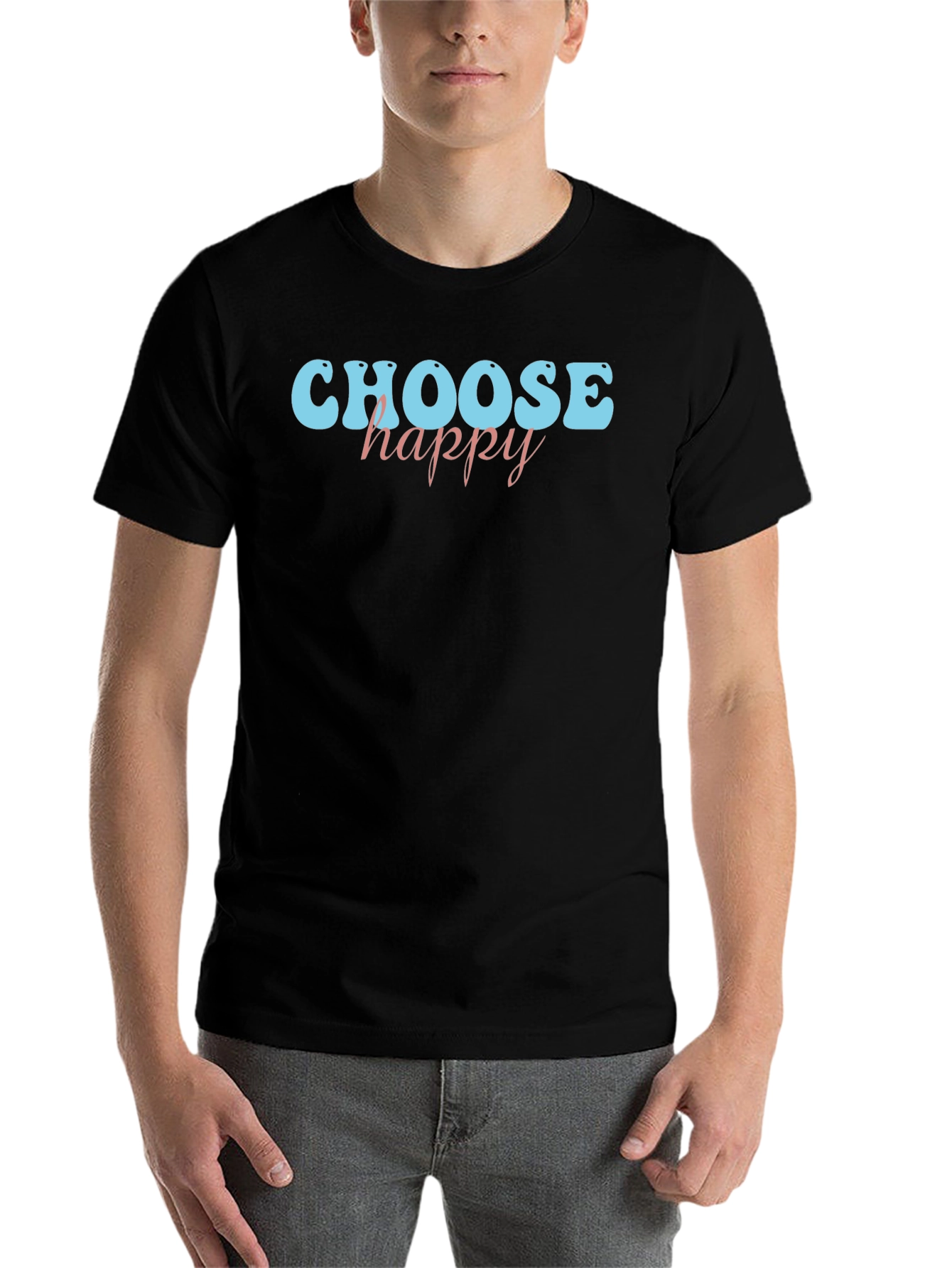 Black Choose Happy Graphic Tee - Black Cotton Casual Shirt view 7
