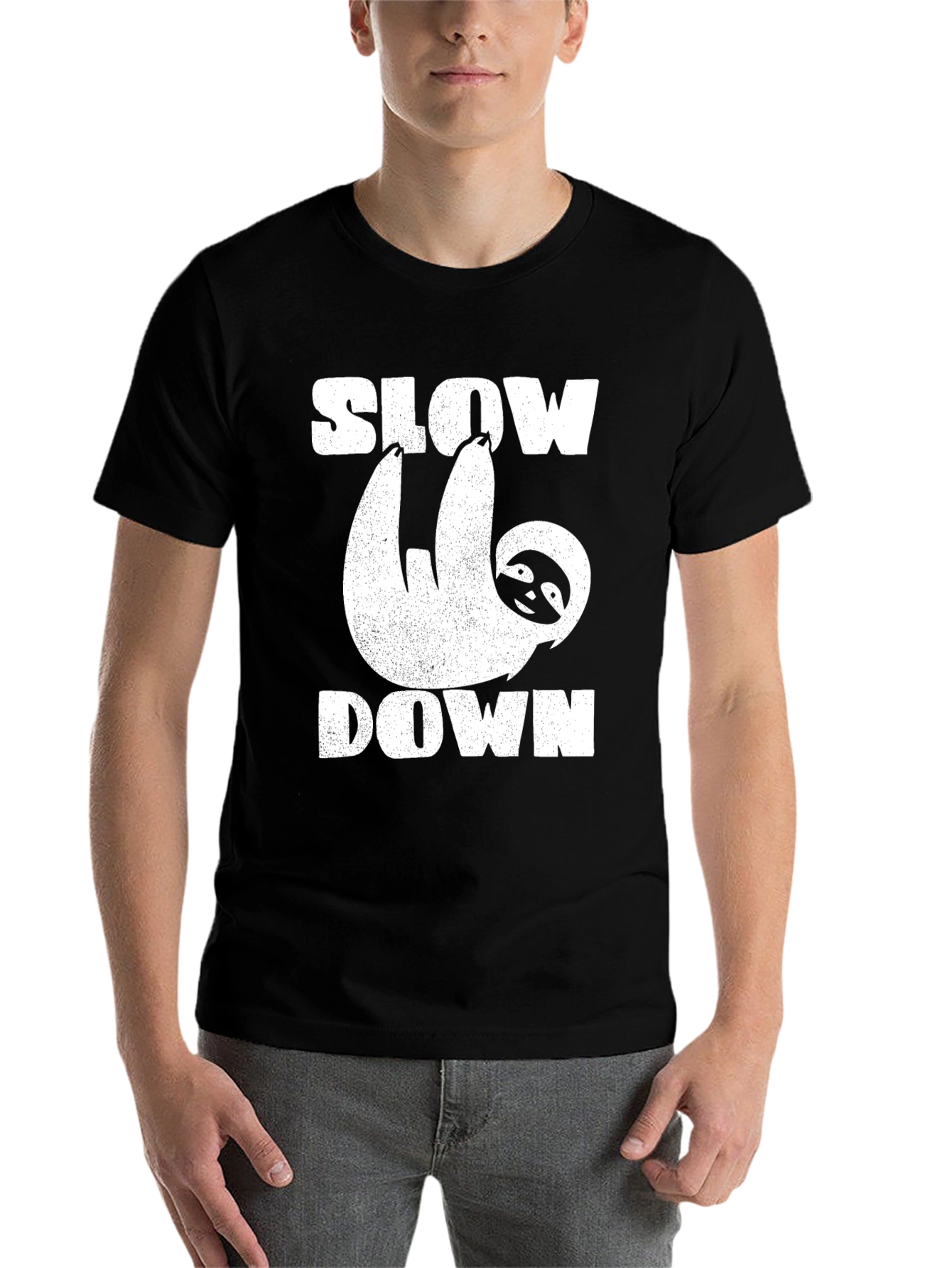 Black Slow Down Sloth Graphic T-Shirt view 7