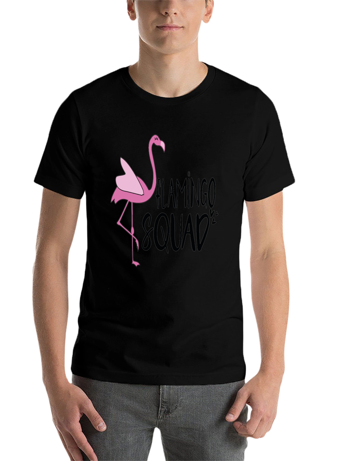 Flamingo Squad Graphic T-Shirt - Black Casual Tee - 7