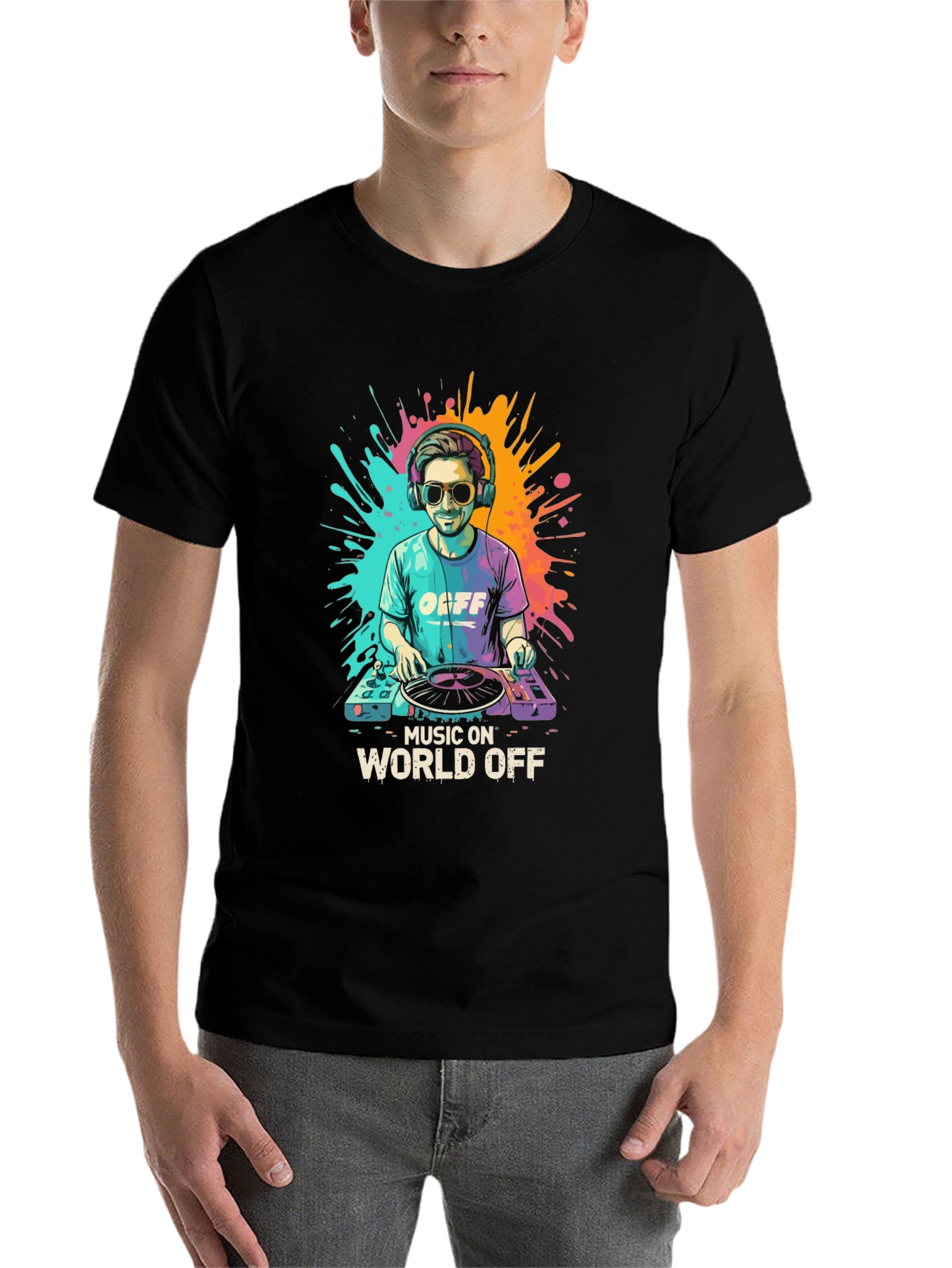 Black Music On World Off DJ Graphic Tee - Stylish Black T-Shirt view 7
