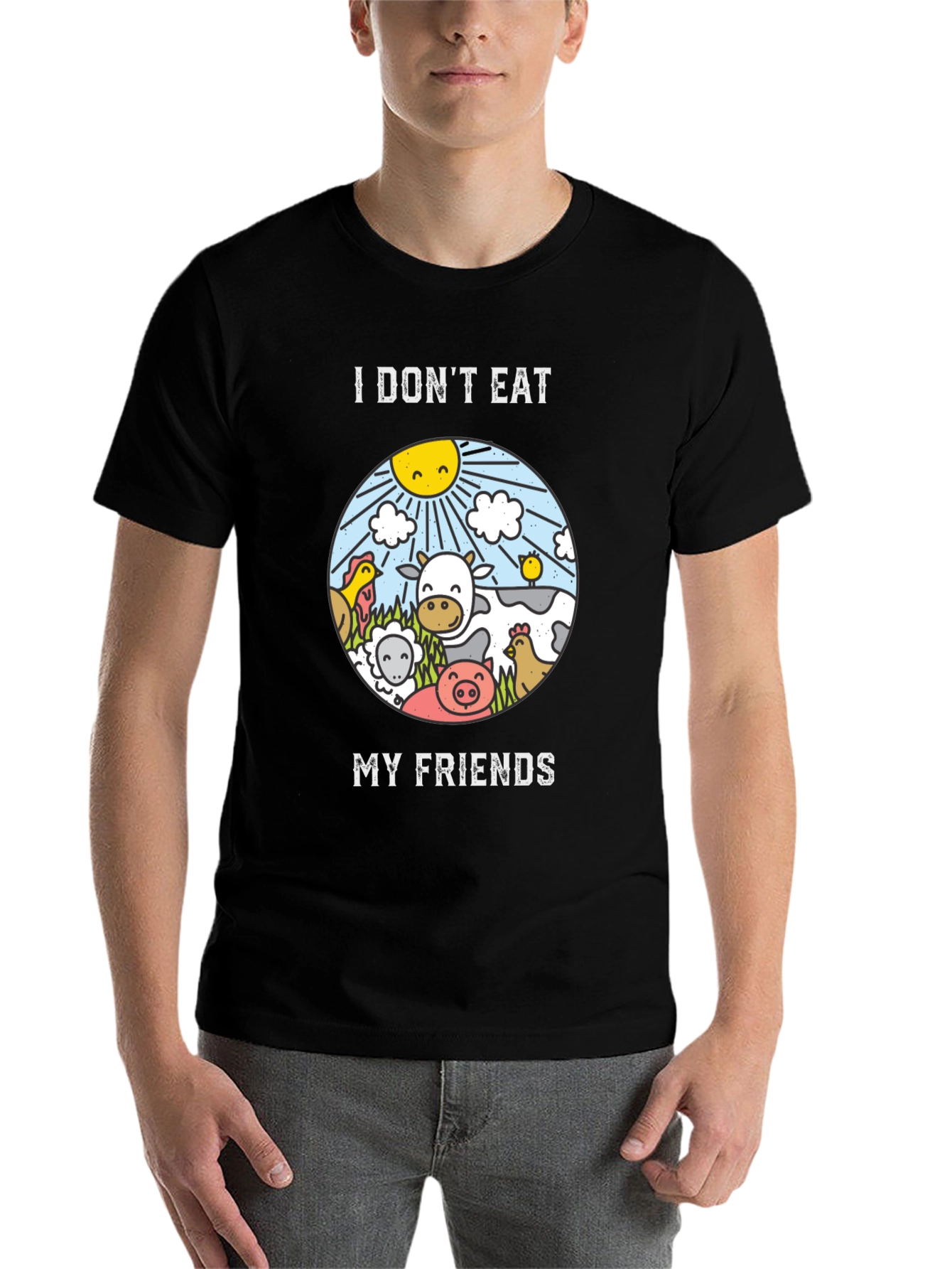 Black Vegan T-Shirt: I Don't Eat My Friends, Cruelty-Free Apparel view 7