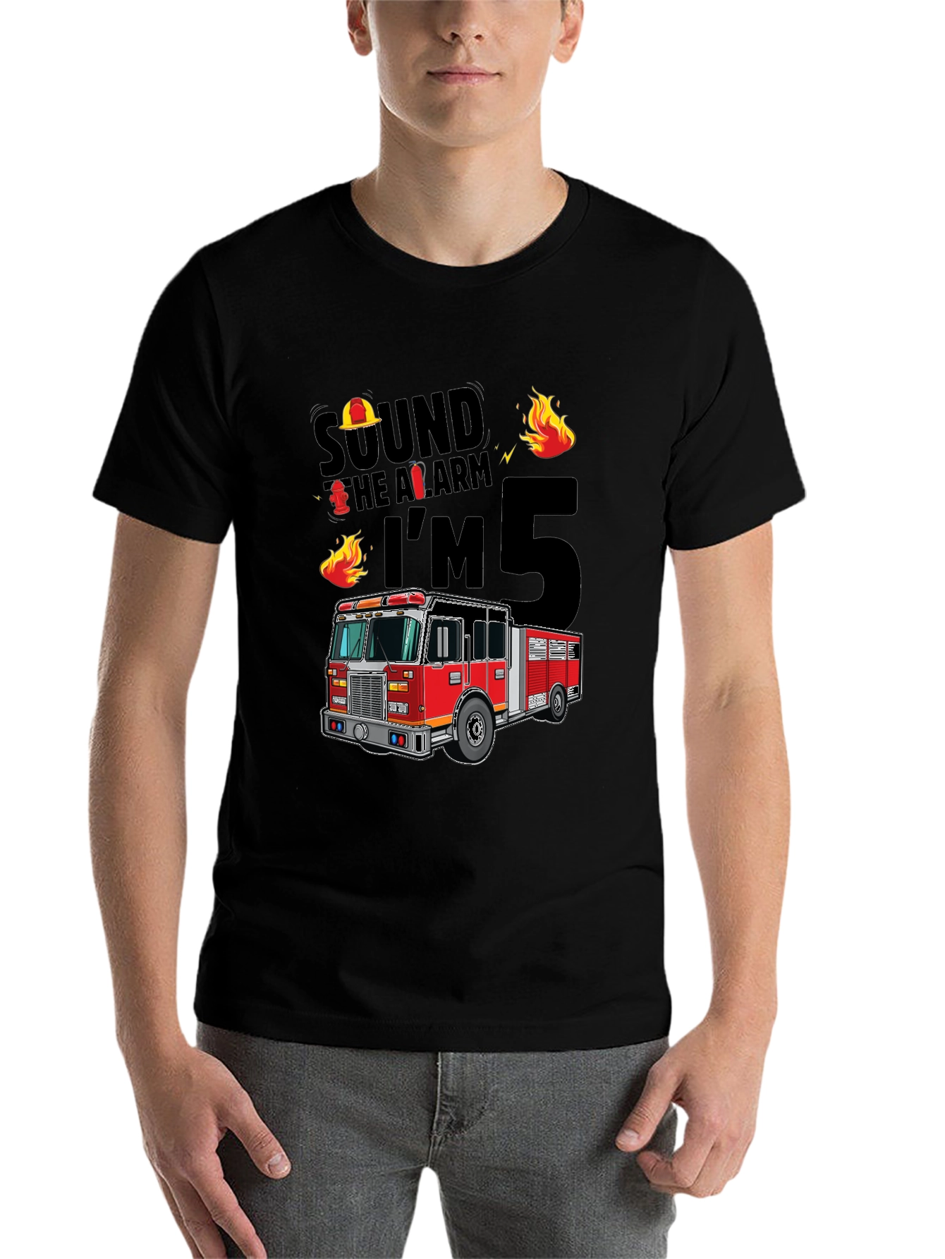 Black Fire Truck 5th Birthday T-Shirt view 7