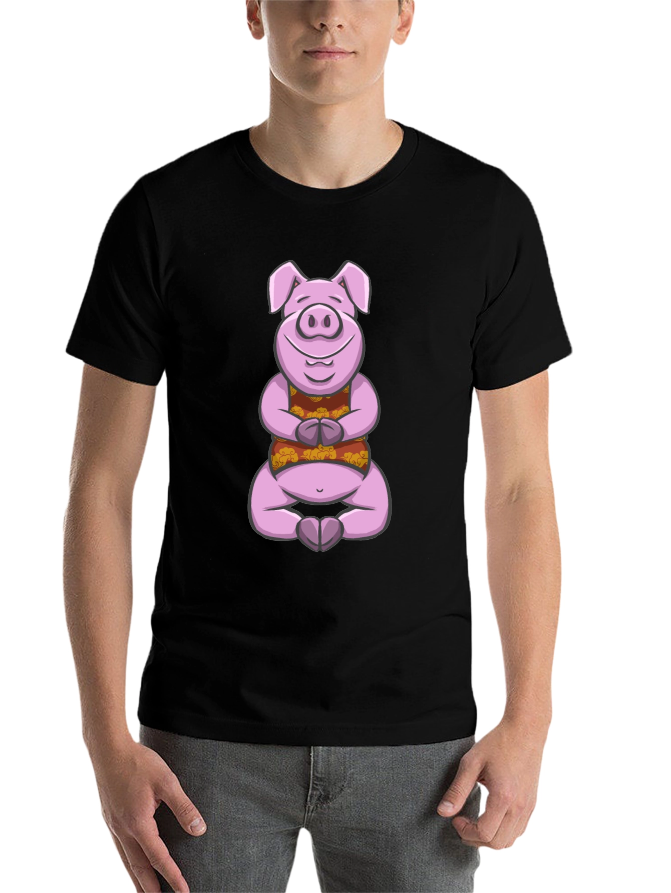 Black Meditating Pig Graphic Tee - Funny Yoga Shirt view 7