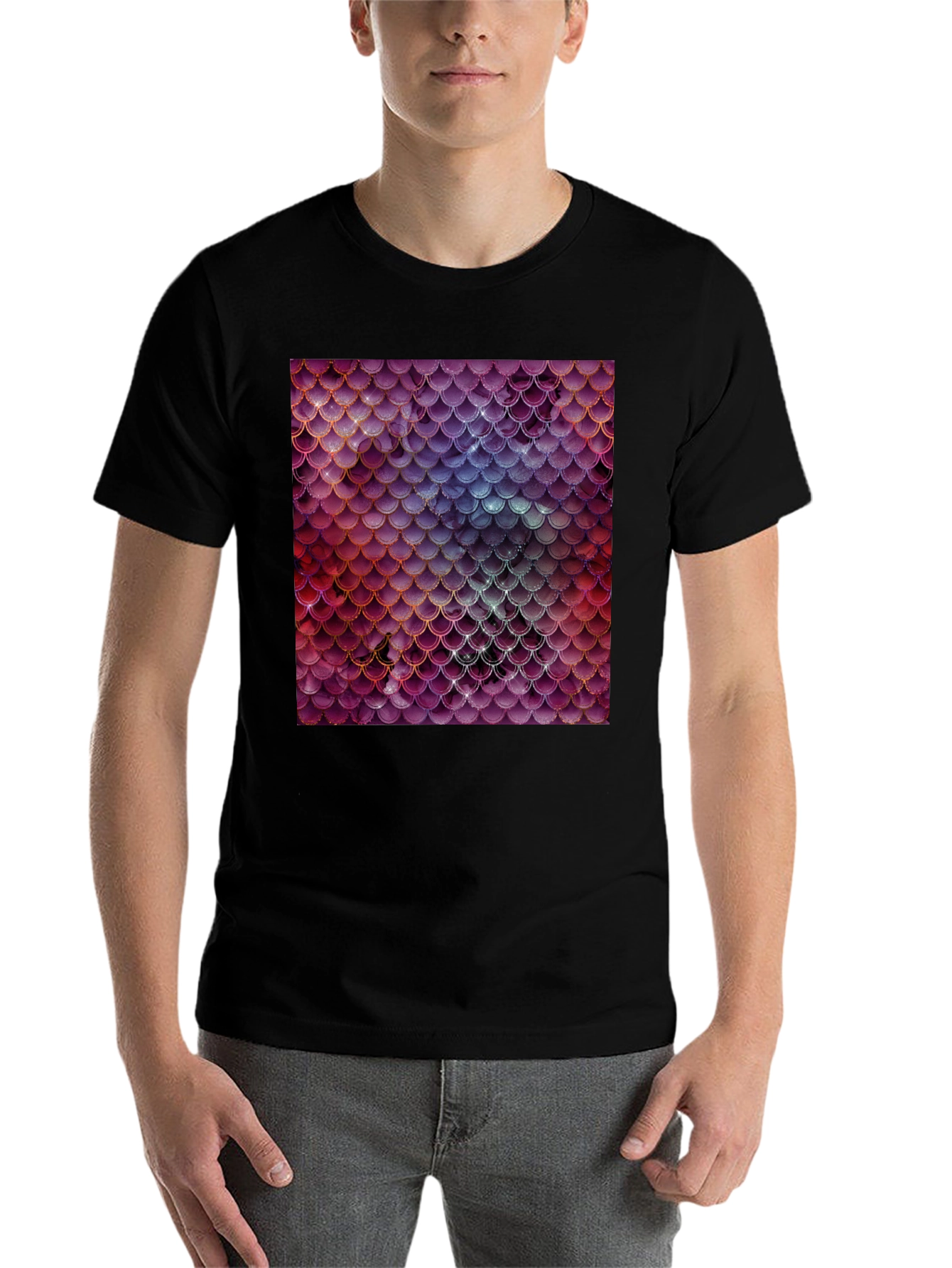 Black Men's T-Shirt with Fish Scale Print view 7