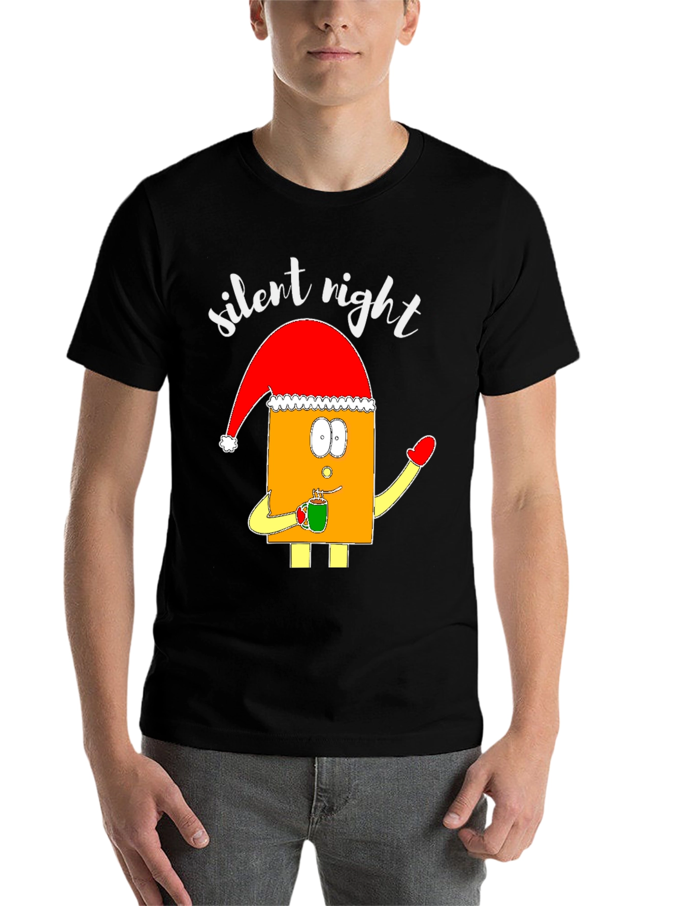 Black Silent Night Christmas Graphic Tee view 7