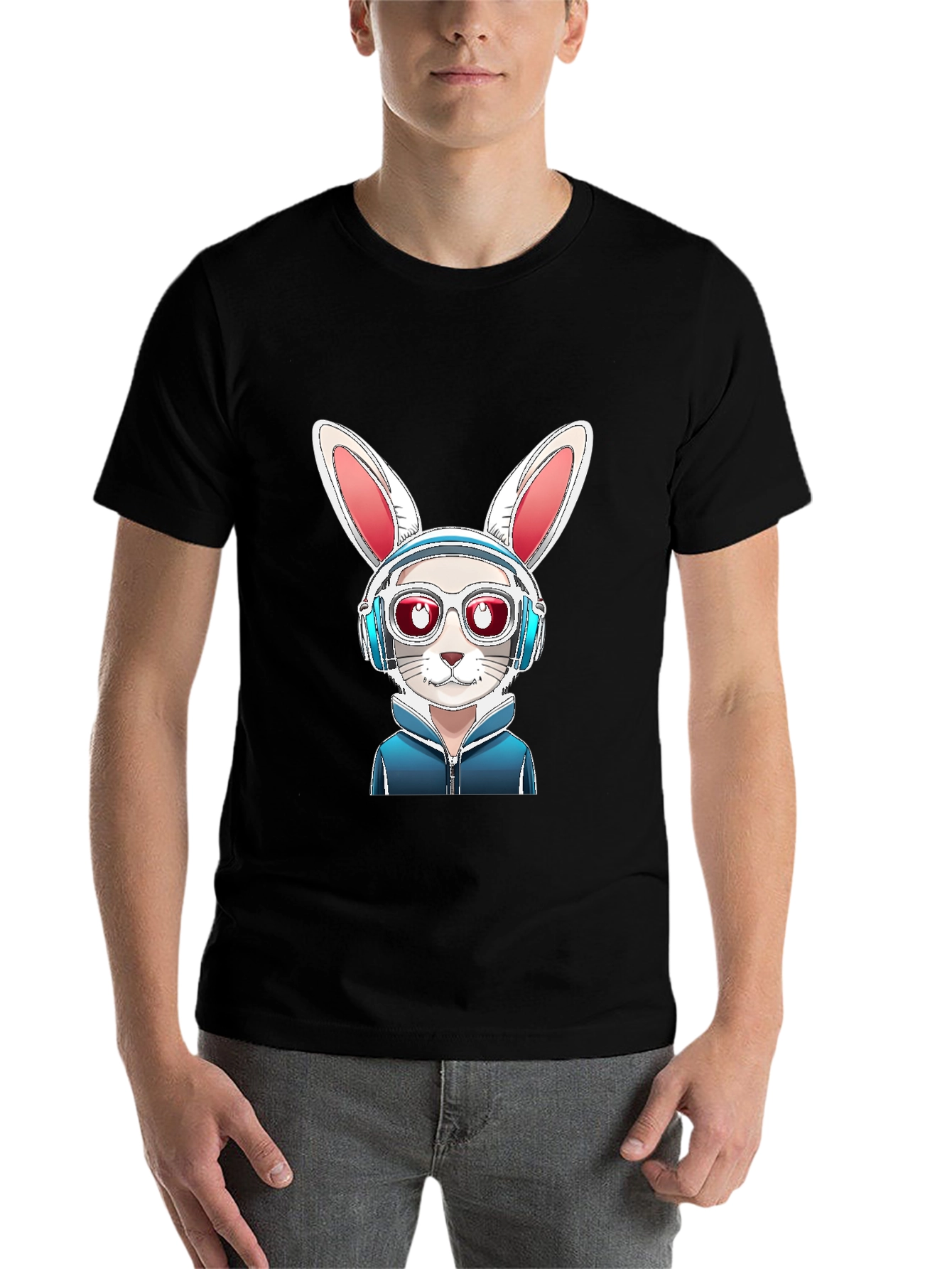 Black Cool Rabbit Graphic Tee - Urban Style view 7