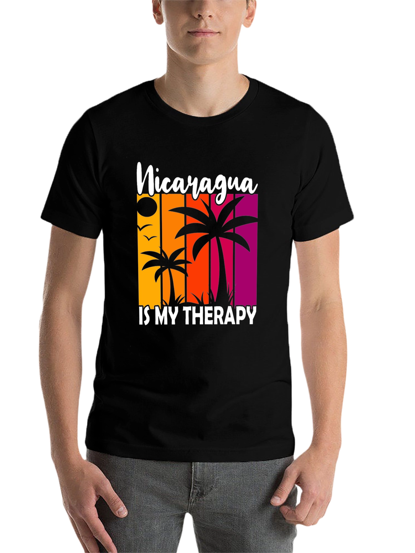 Black Nicaragua Therapy Graphic Tee, Tropical Palm Shirt view 7