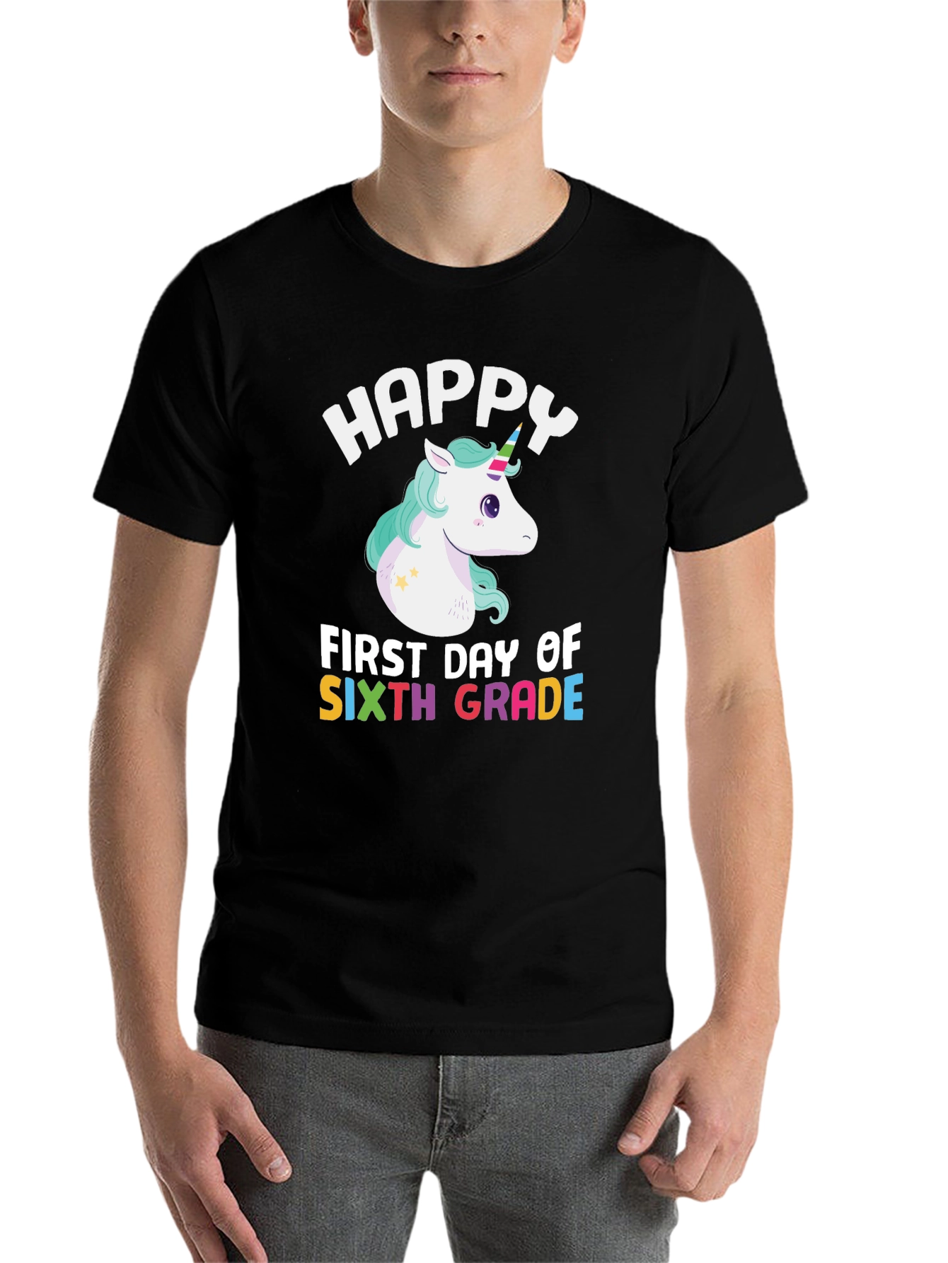 Black Happy 6th Grade Unicorn T-Shirt view 7