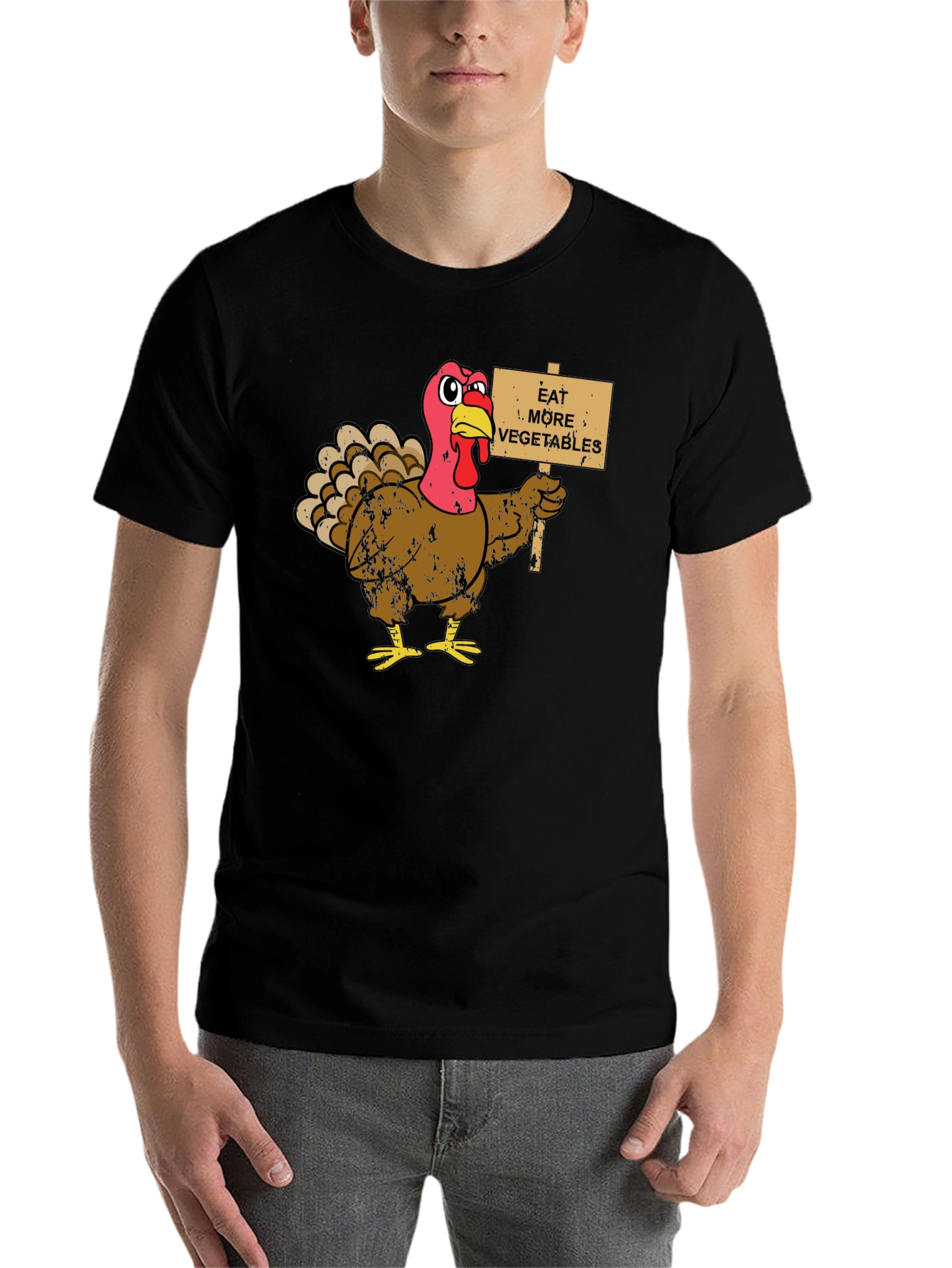 Black Eat More Vegetables Turkey Graphic T-Shirt view 7