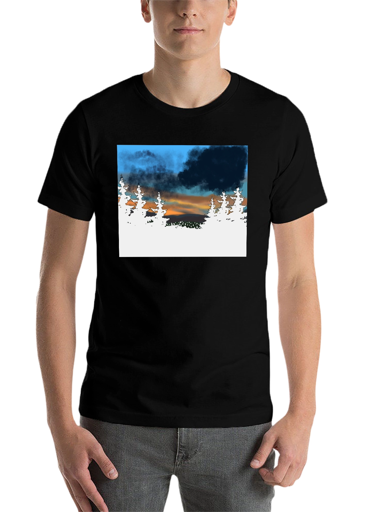 Black Nature Scene Graphic Print Black T-Shirt view 7