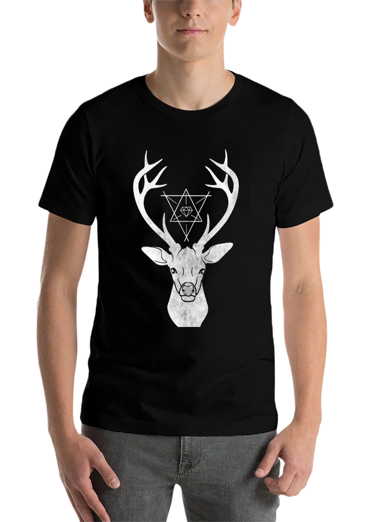 Black Geometric Deer Graphic T-Shirt view 7