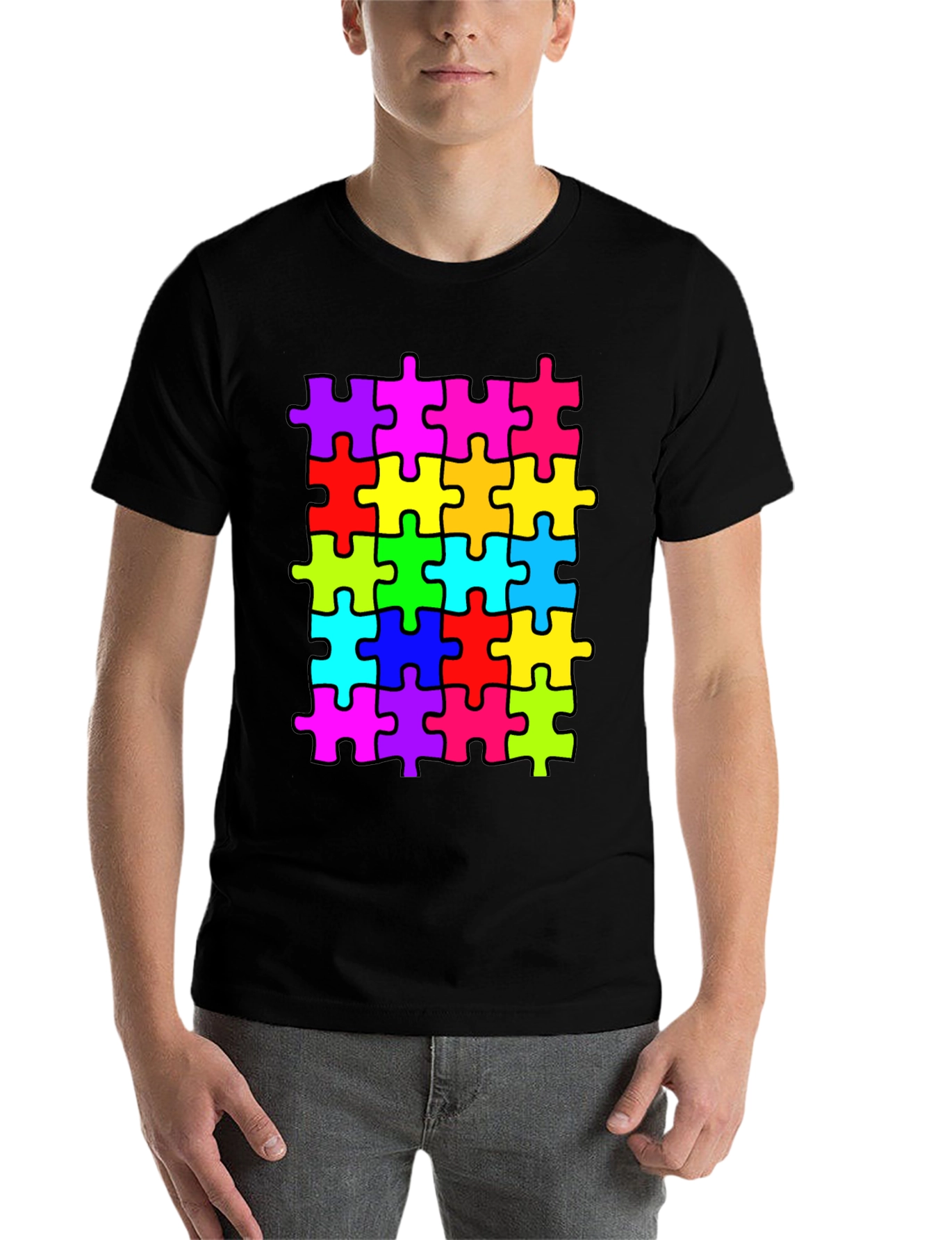 Black Puzzle Piece T-Shirt - Autism Awareness Tee view 7