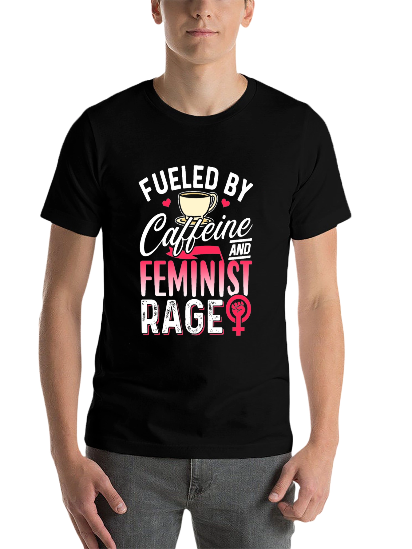 Black Fueled By Caffeine Feminist Rage Graphic Tee view 7