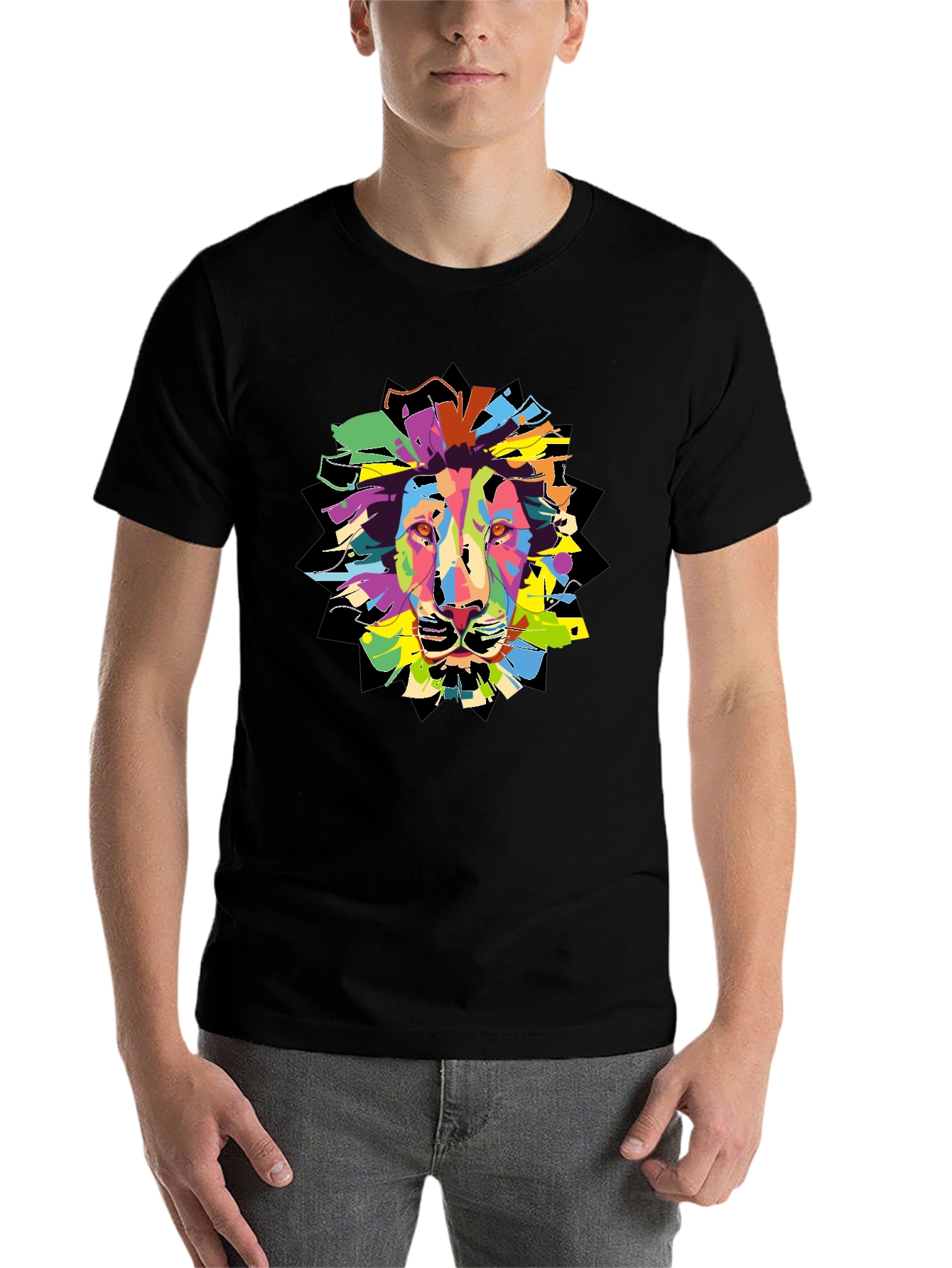Black Colorful Lion Graphic T-Shirt - Men's Black Tee view 7