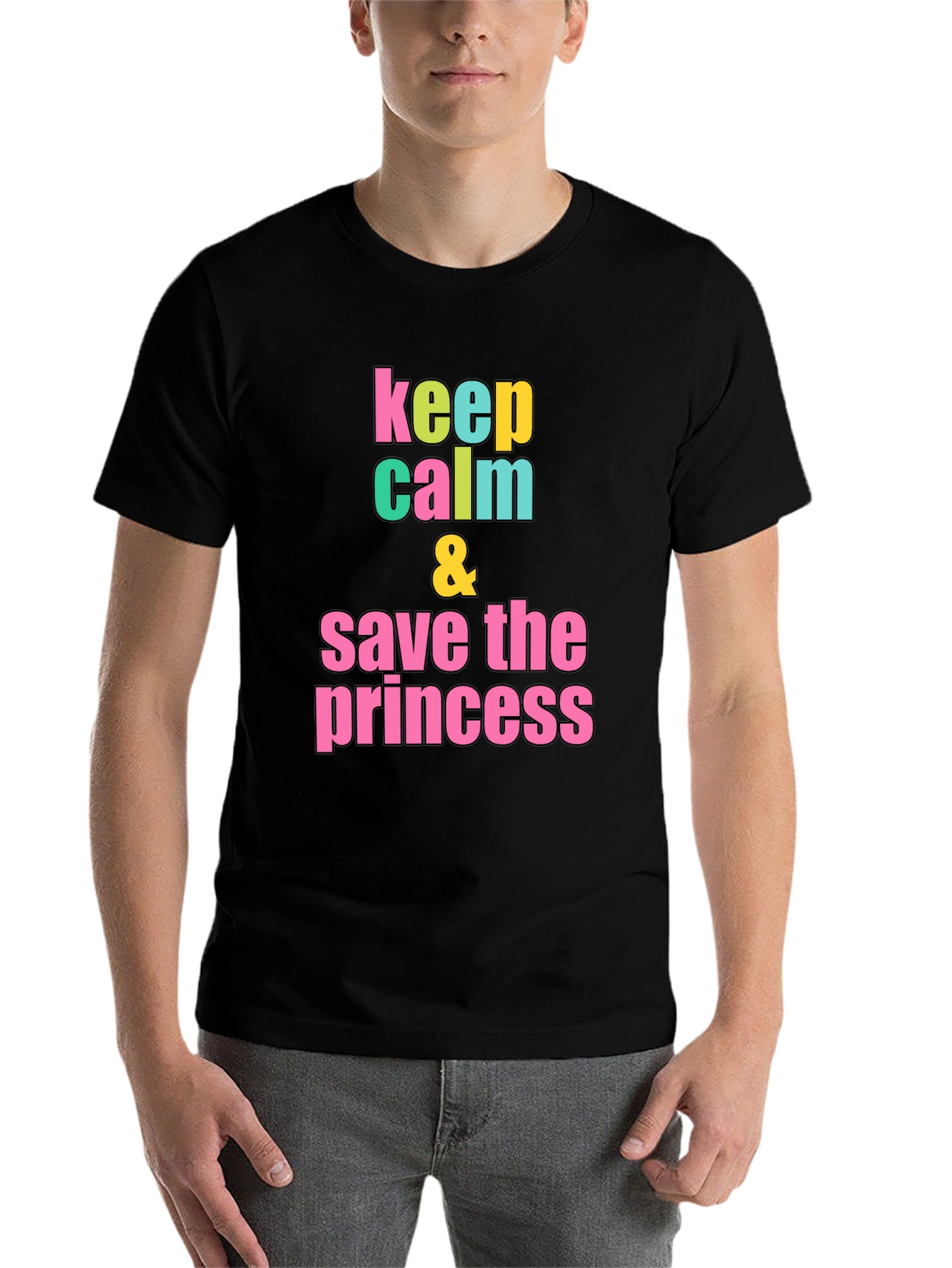 Black Keep Calm & Save the Princess Graphic T-Shirt view 7