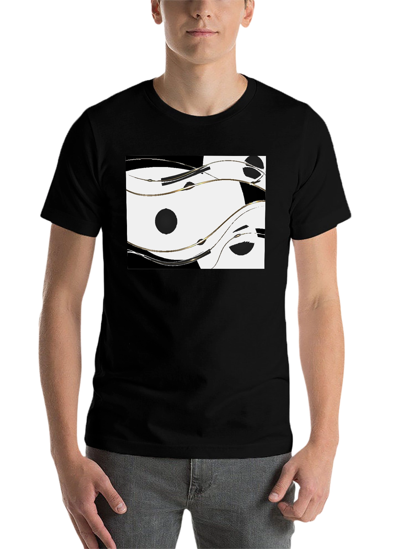 Black Abstract Yin Yang Style Graphic Tee - Black view 7