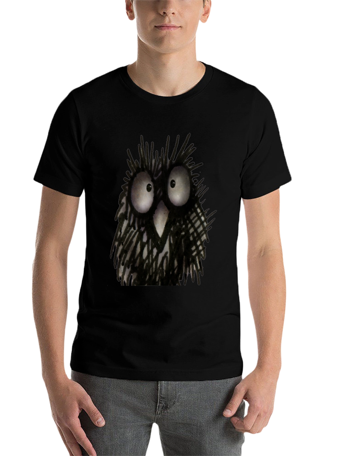 Black Whimsical Owl Graphic Tee - Black Unisex T-Shirt view 7
