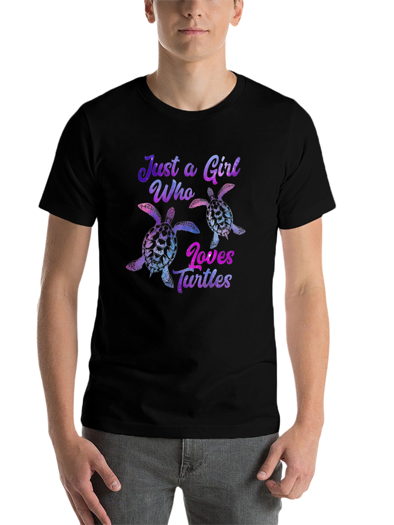 Black Just a Girl Who Loves Turtles Black T-Shirt view 7