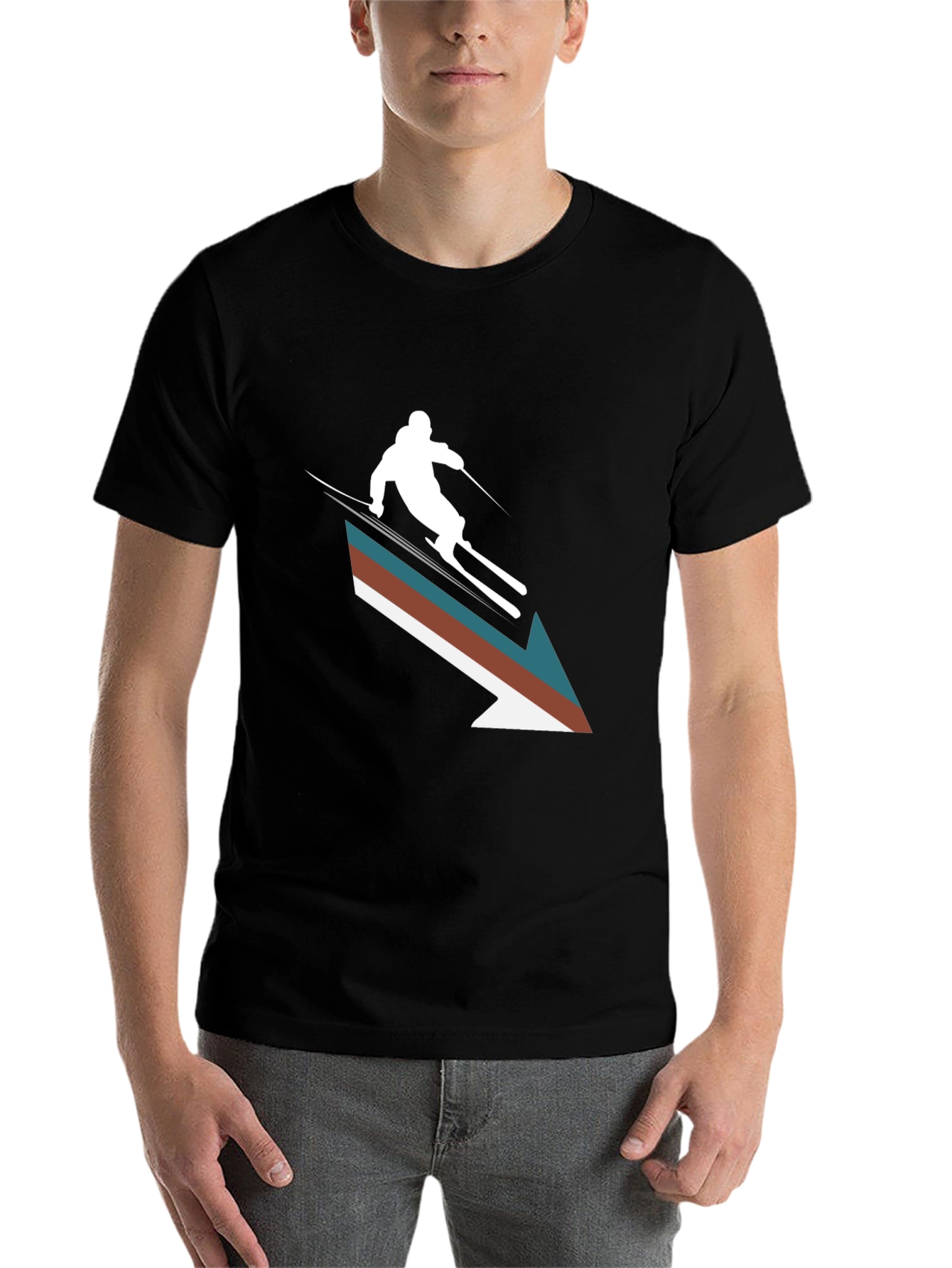 Black Retro Ski Arrow T-Shirt - Stylish Winter Apparel view 7