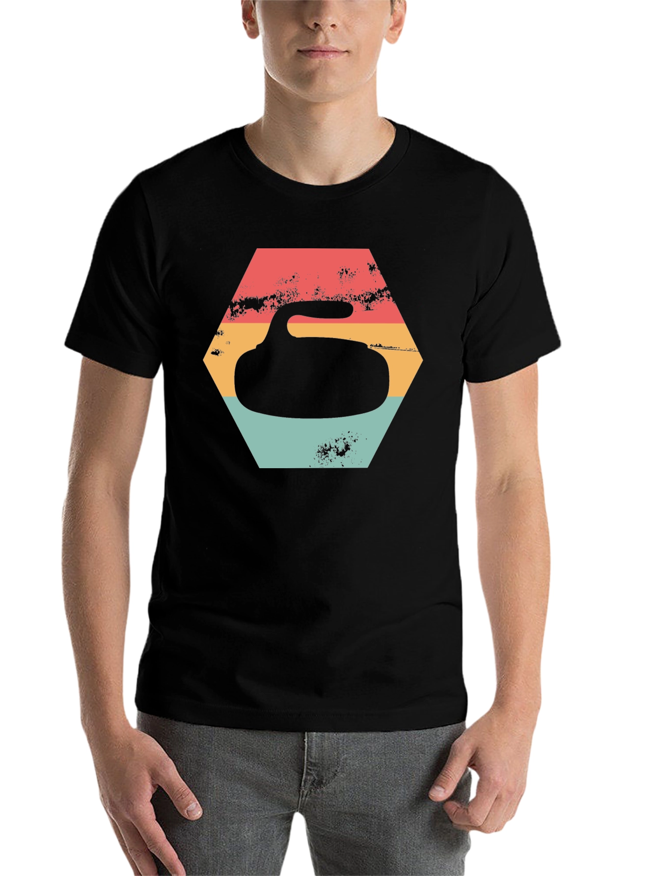 Black Retro Curling Stone Graphic Tee - Vintage Sports Shirt view 7