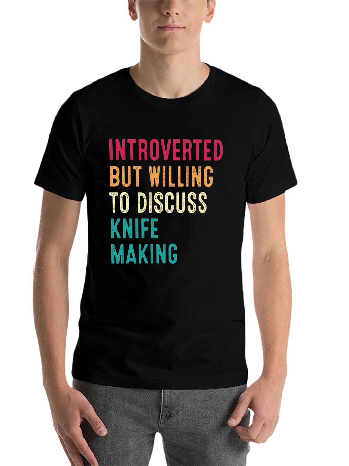 Black Introverted Knife Making Graphic Tee view 7