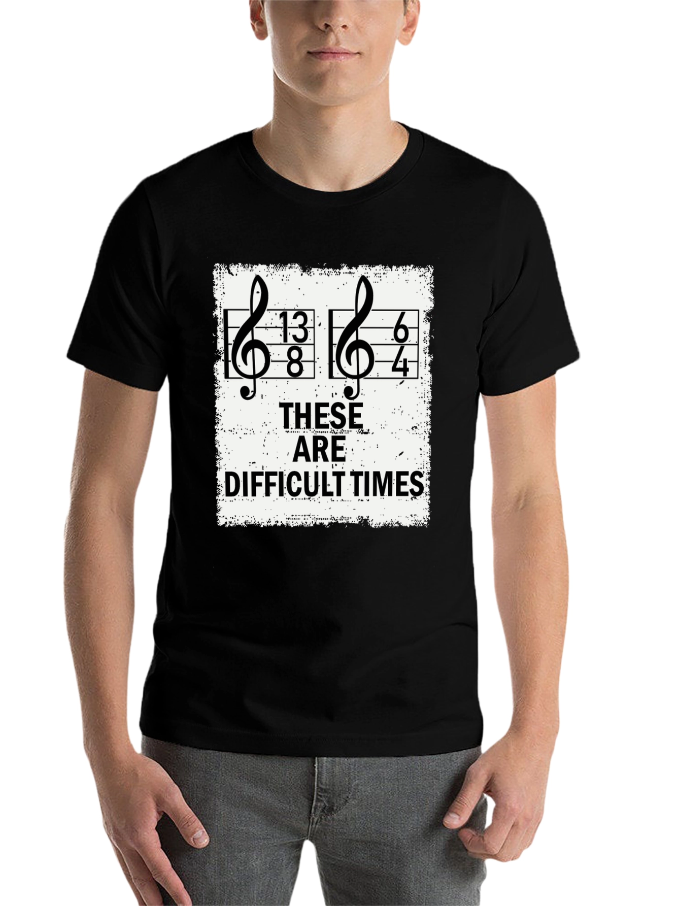 Black Difficult Times Music Pun T-Shirt view 7