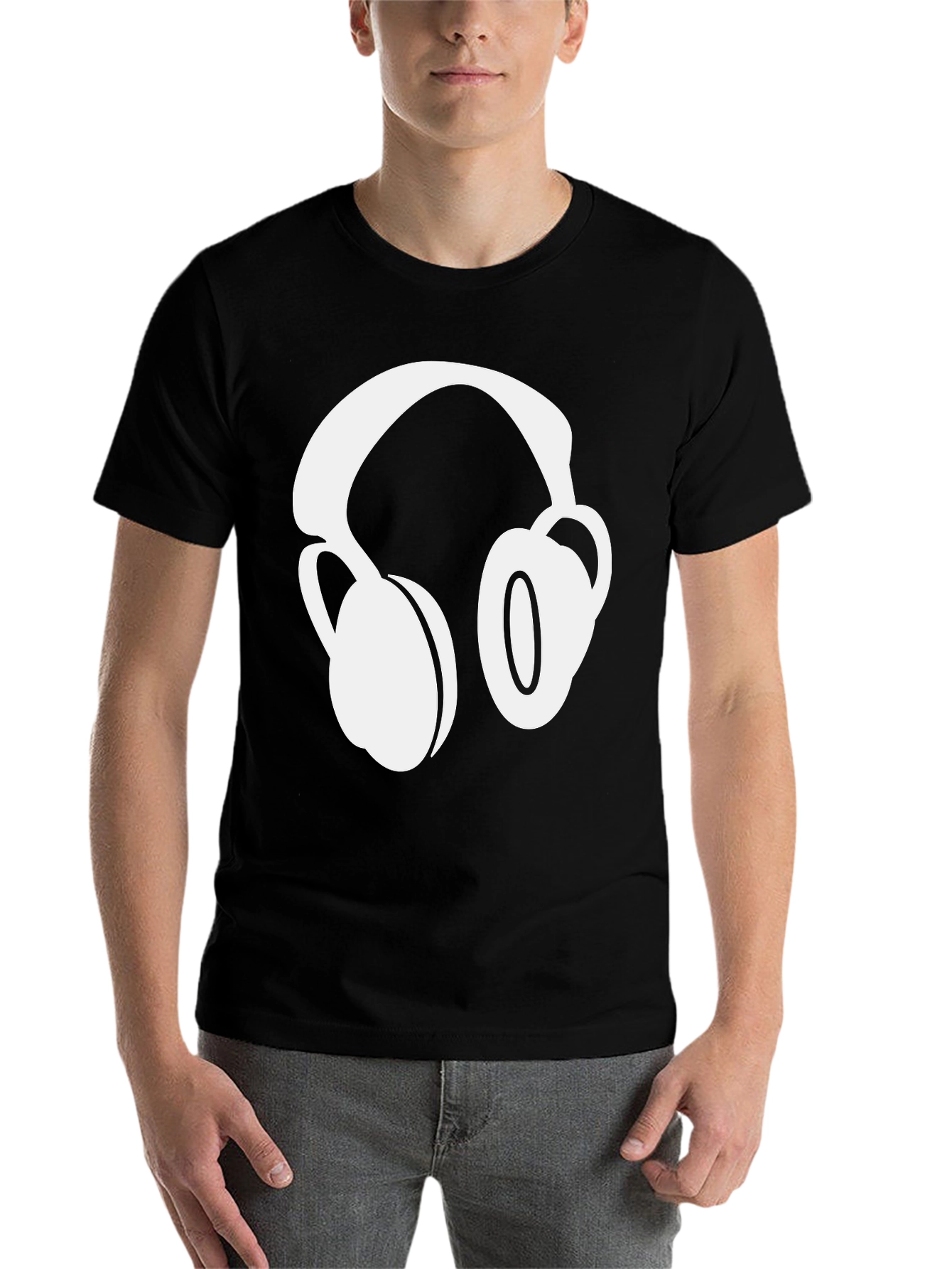 Black Headphones Graphic Black T-Shirt view 7