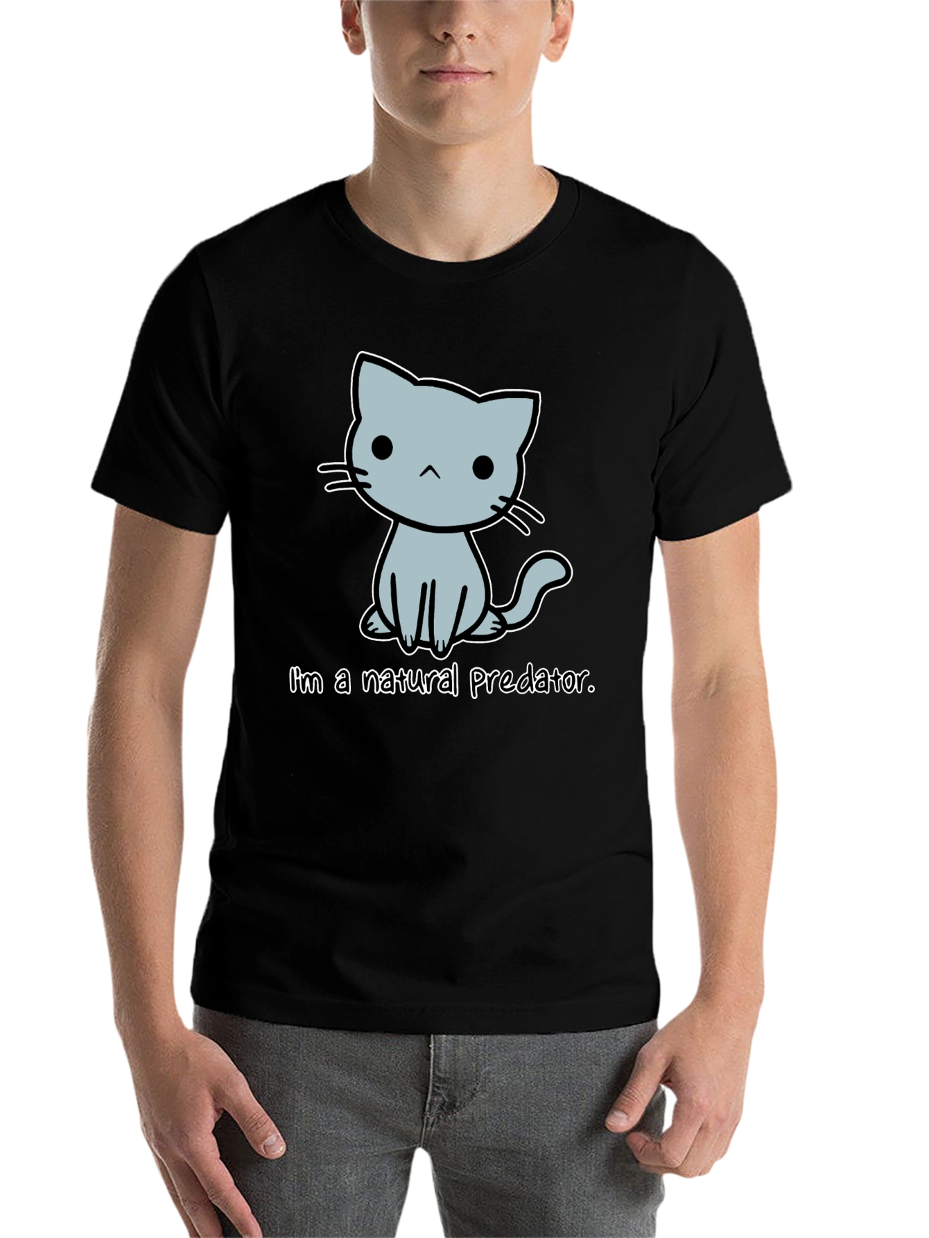 Black Natural Predator Cat Graphic Tee - Unisex Cotton T-Shirt view 7