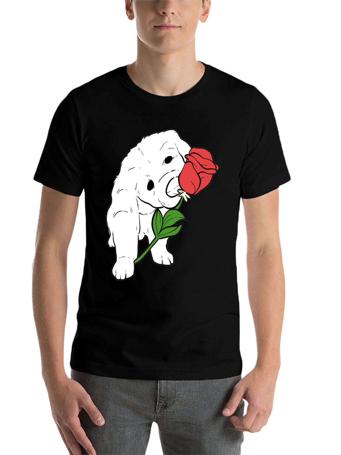 Black Dog with Rose Graphic T-Shirt view 7