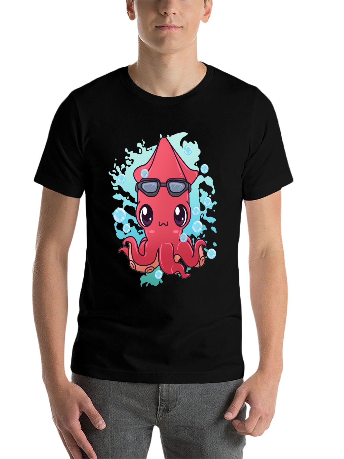 Black Cool Squid Graphic T-Shirt view 7