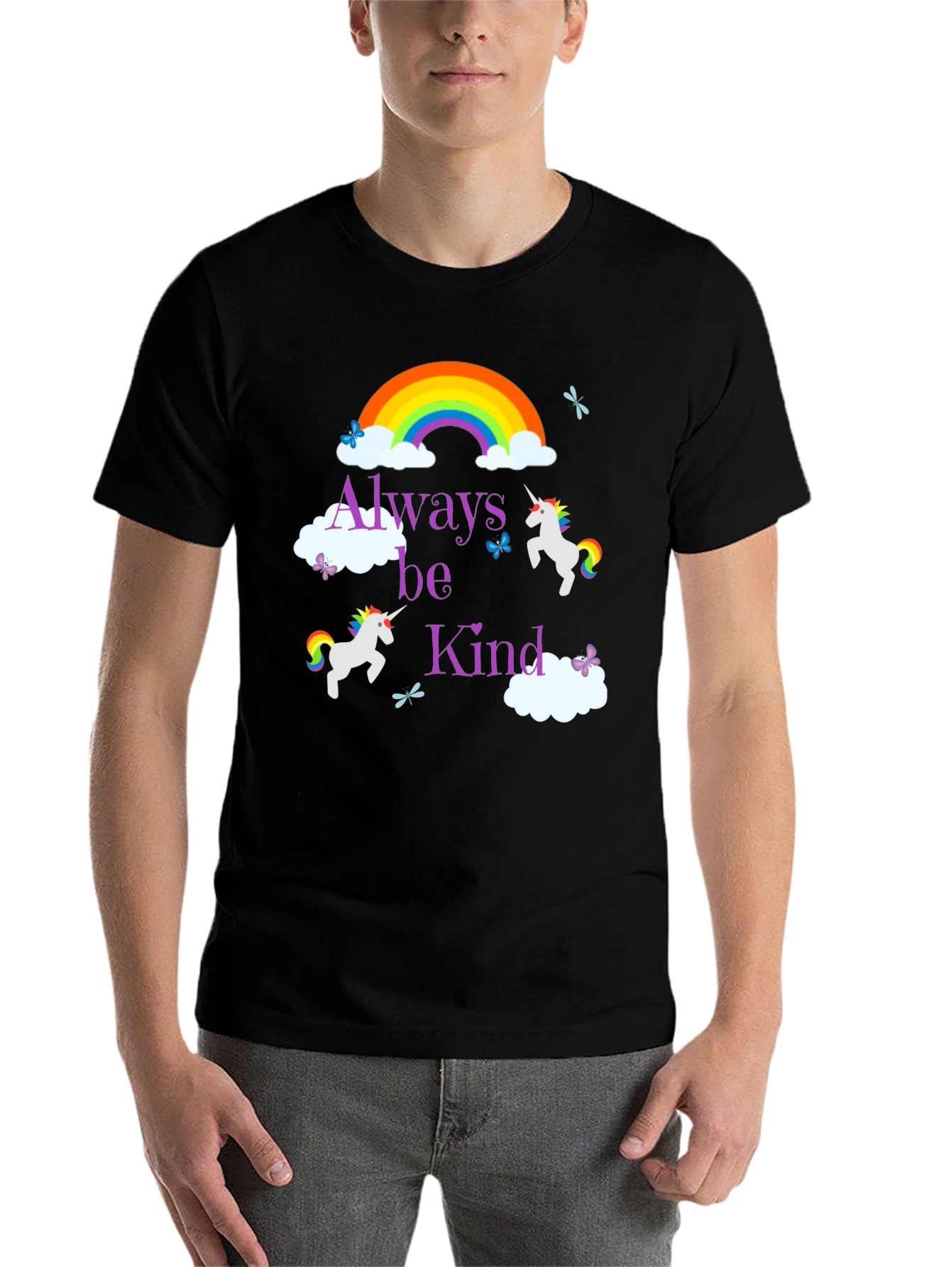 Black Always Be Kind Unicorn Rainbow T-Shirt view 7