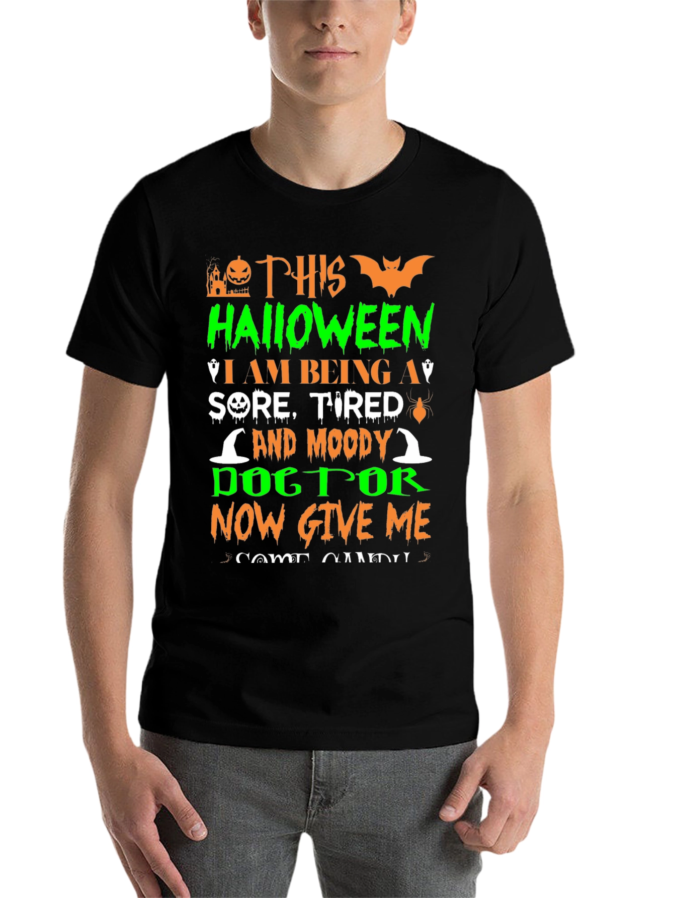 Black Funny Halloween T-Shirt - Sore, Tired & Moody Doctor view 7