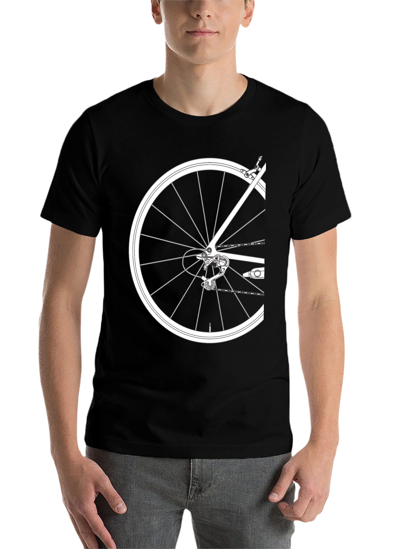 Black Bike Wheel Graphic Tee - Black Cotton T-Shirt view 7
