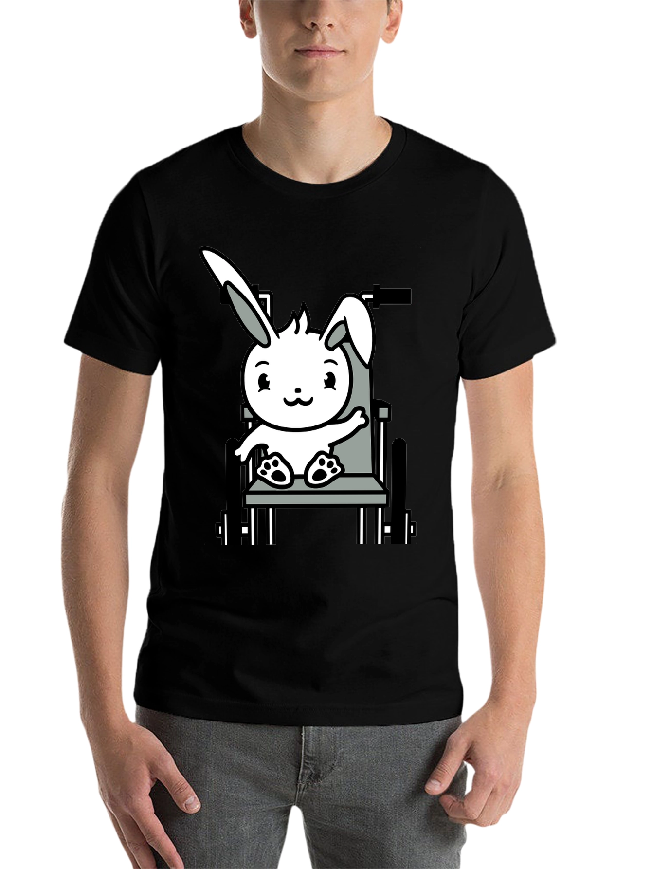 Black Bunny Wheelchair T-Shirt: Adorable Animal Graphic Tee view 7