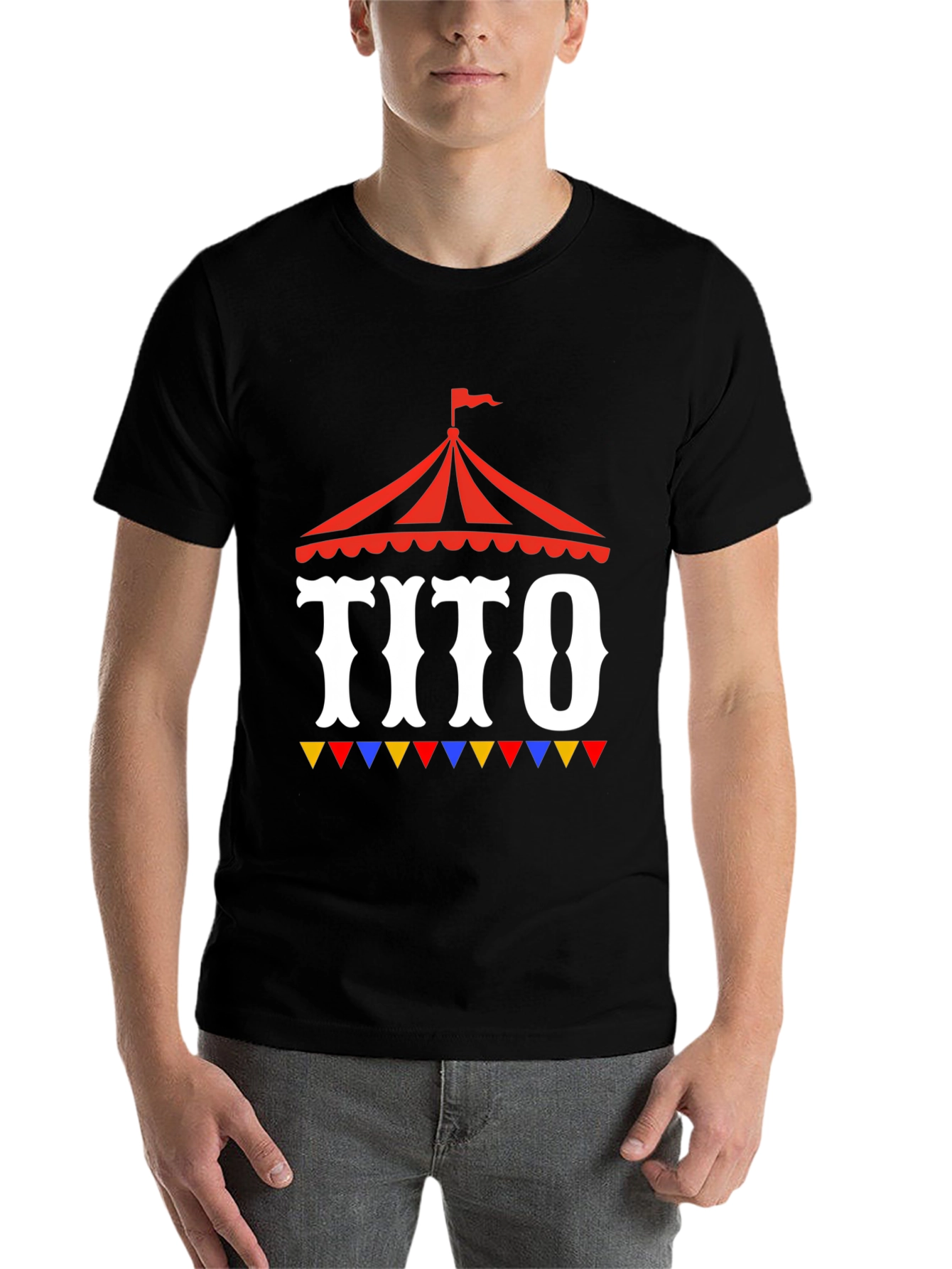 Black Tito Circus Tent Graphic Tee - Fun Party Shirt view 7