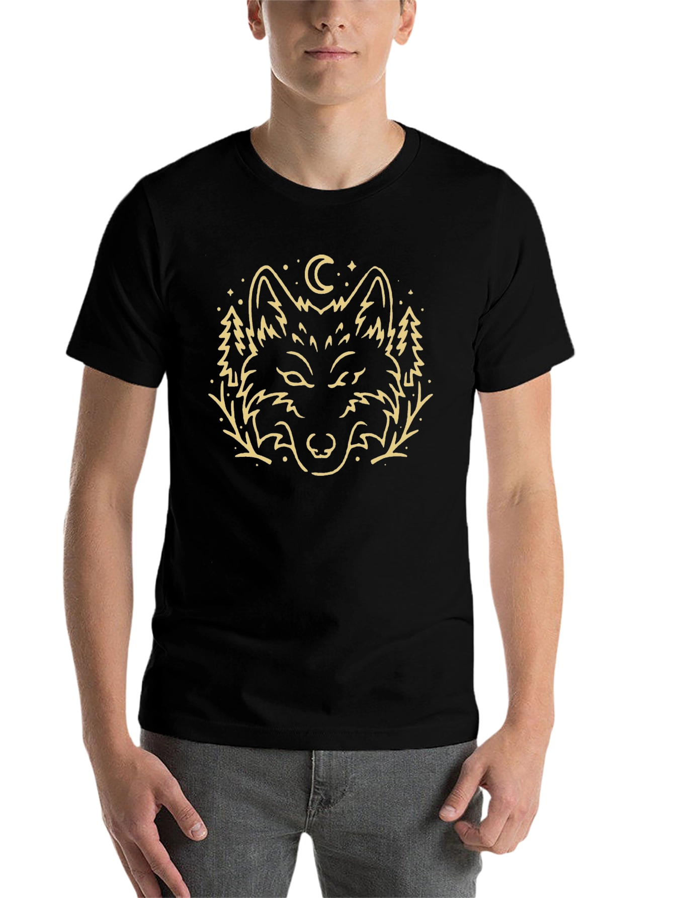 Black Wolf Moon Graphic Tee - Black Cotton T-Shirt view 7