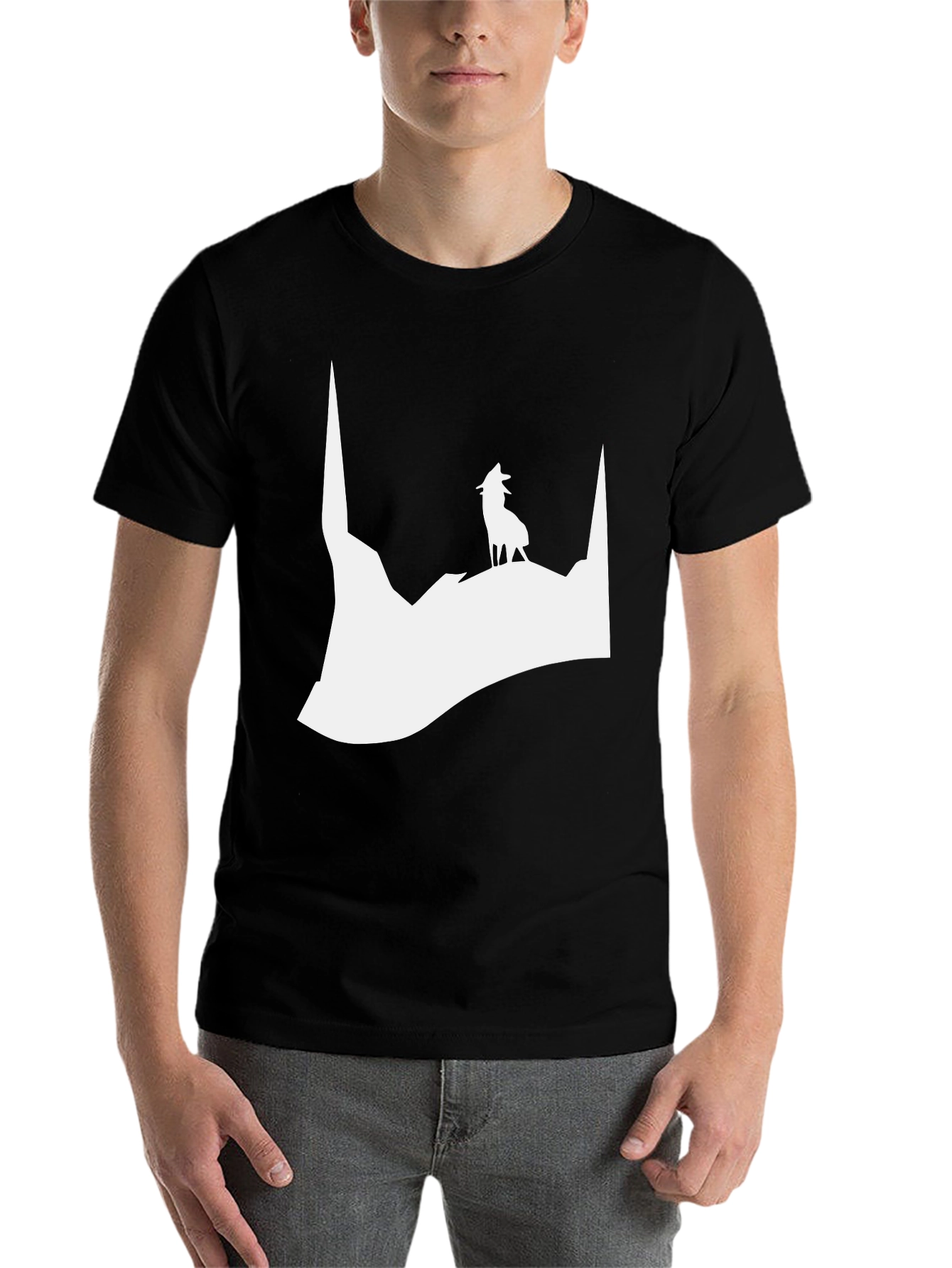 Black Wolf Silhouette Black T-Shirt view 7