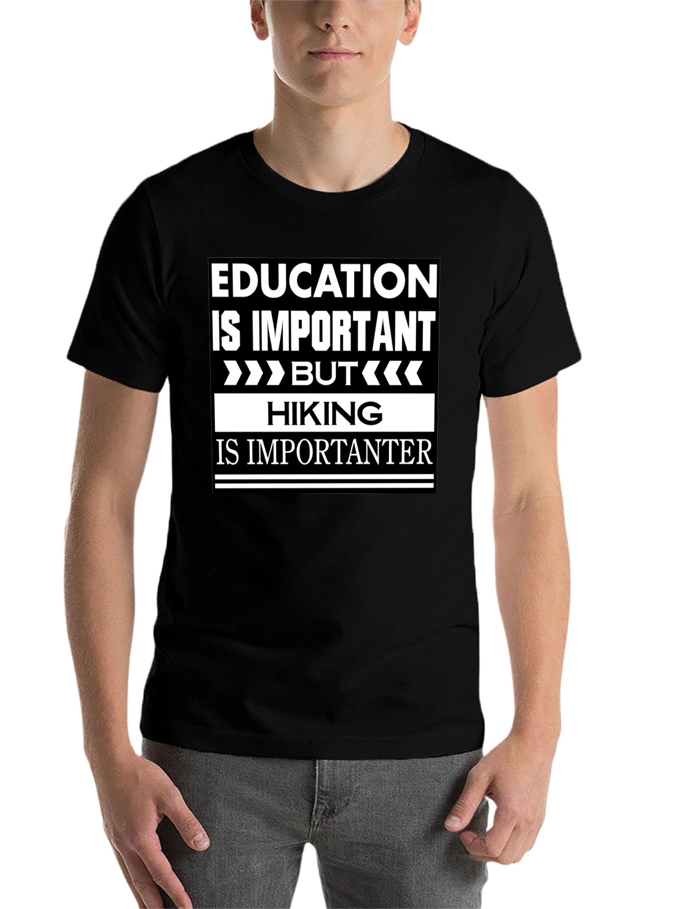 Black Funny Hiking T-Shirt - Education vs. Hiking Humor view 7