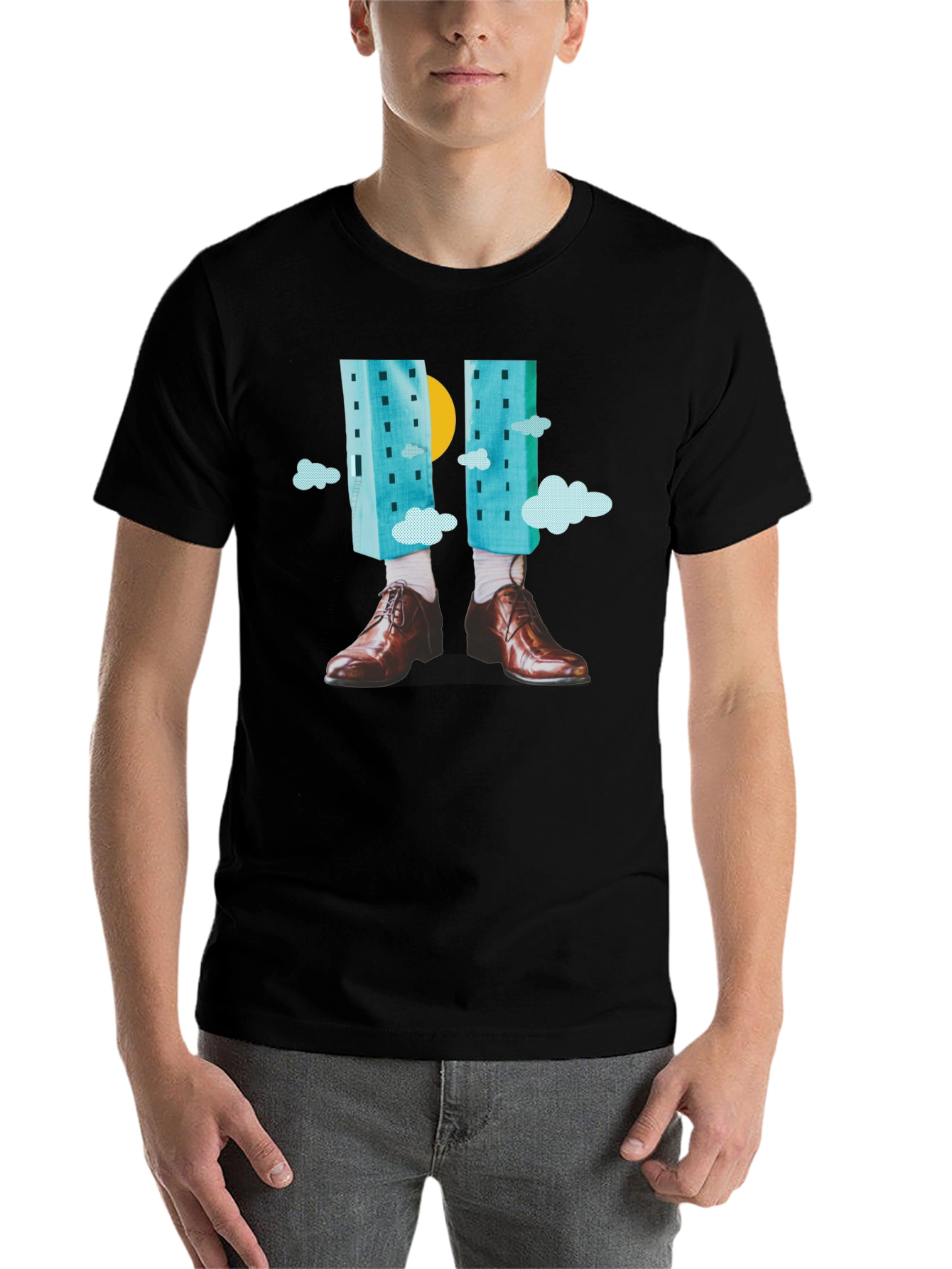 Black Abstract Cityscape Graphic Tee - Modern Art T-Shirt view 7