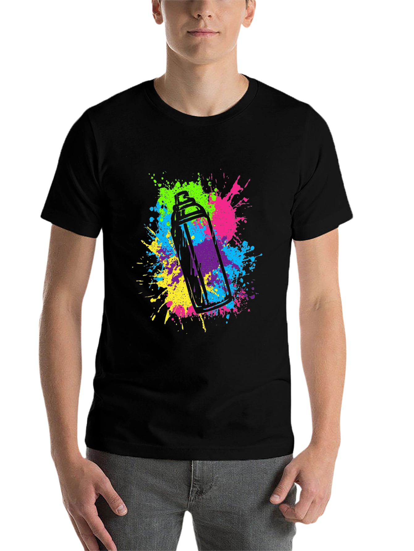 Black Colorful Spray Paint Graphic T-Shirt view 7