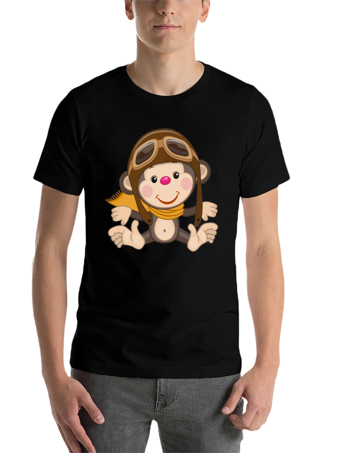 Black Monkey Pilot Graphic T-Shirt, Novelty Print Tee view 7