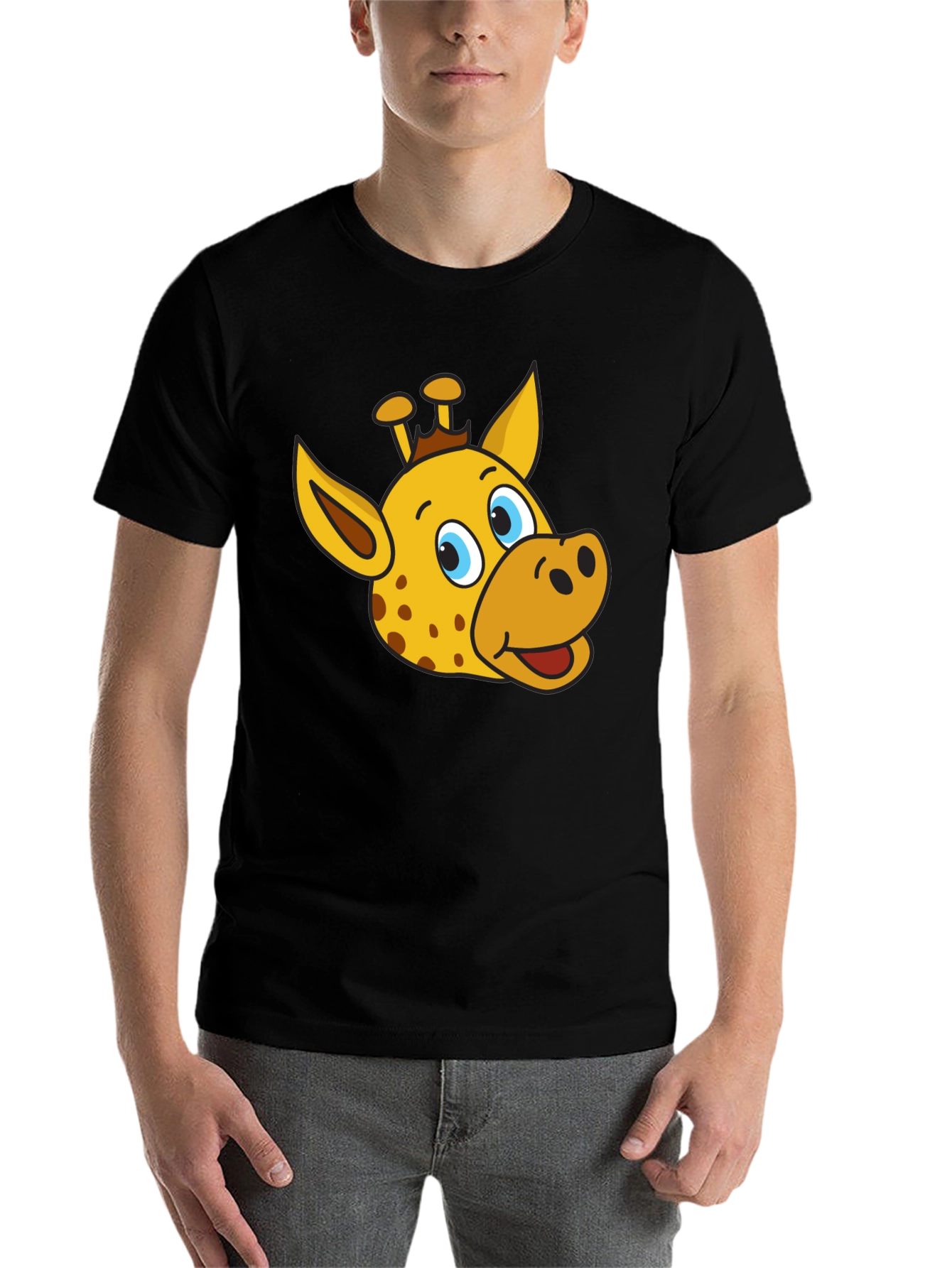 Black Giraffe Cartoon Graphic Tee - Black T-Shirt view 7