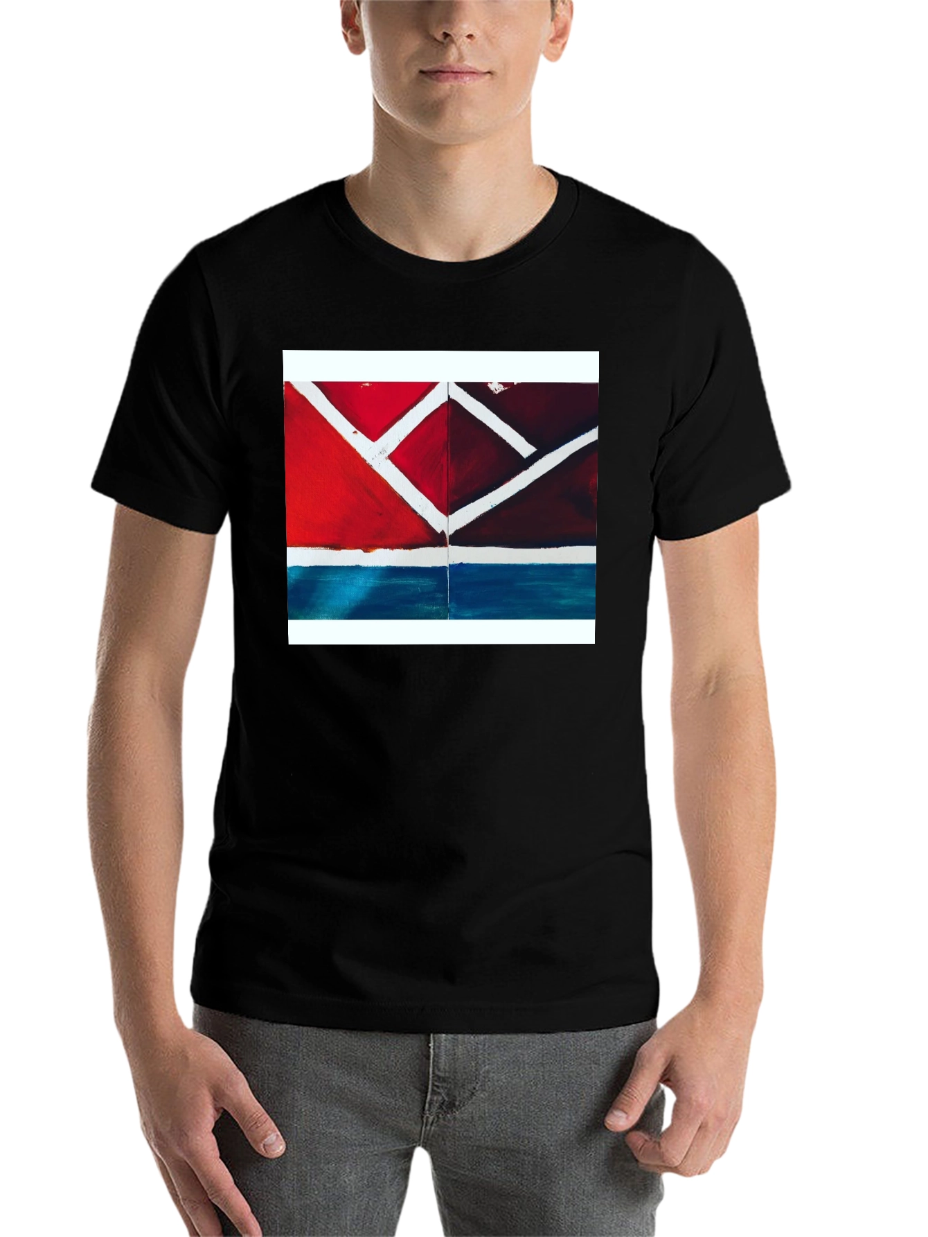 Black Abstract Geometric T-Shirt - Modern Art Tee view 7