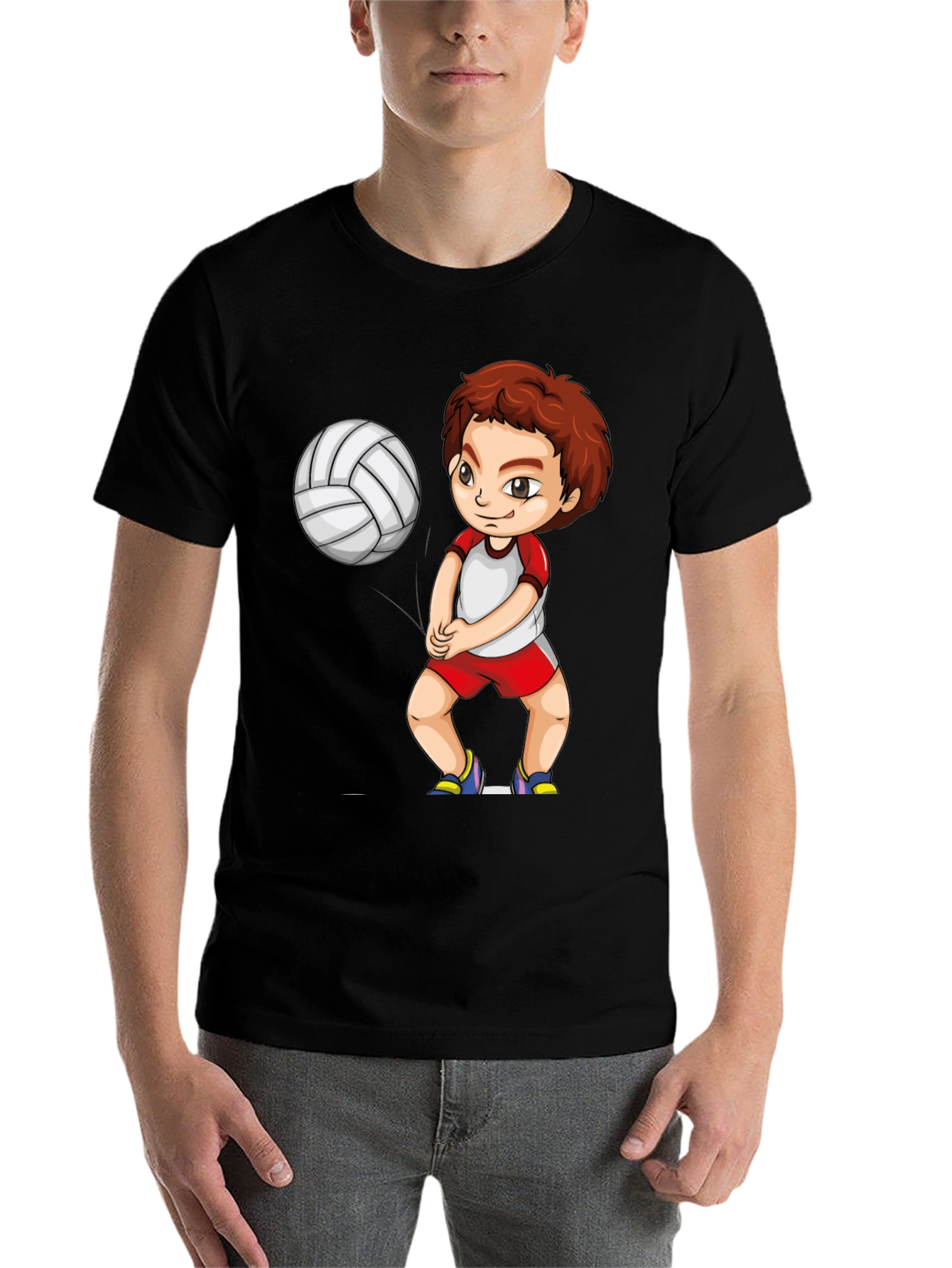 Black Volleyball Boy Graphic Black T-Shirt view 7
