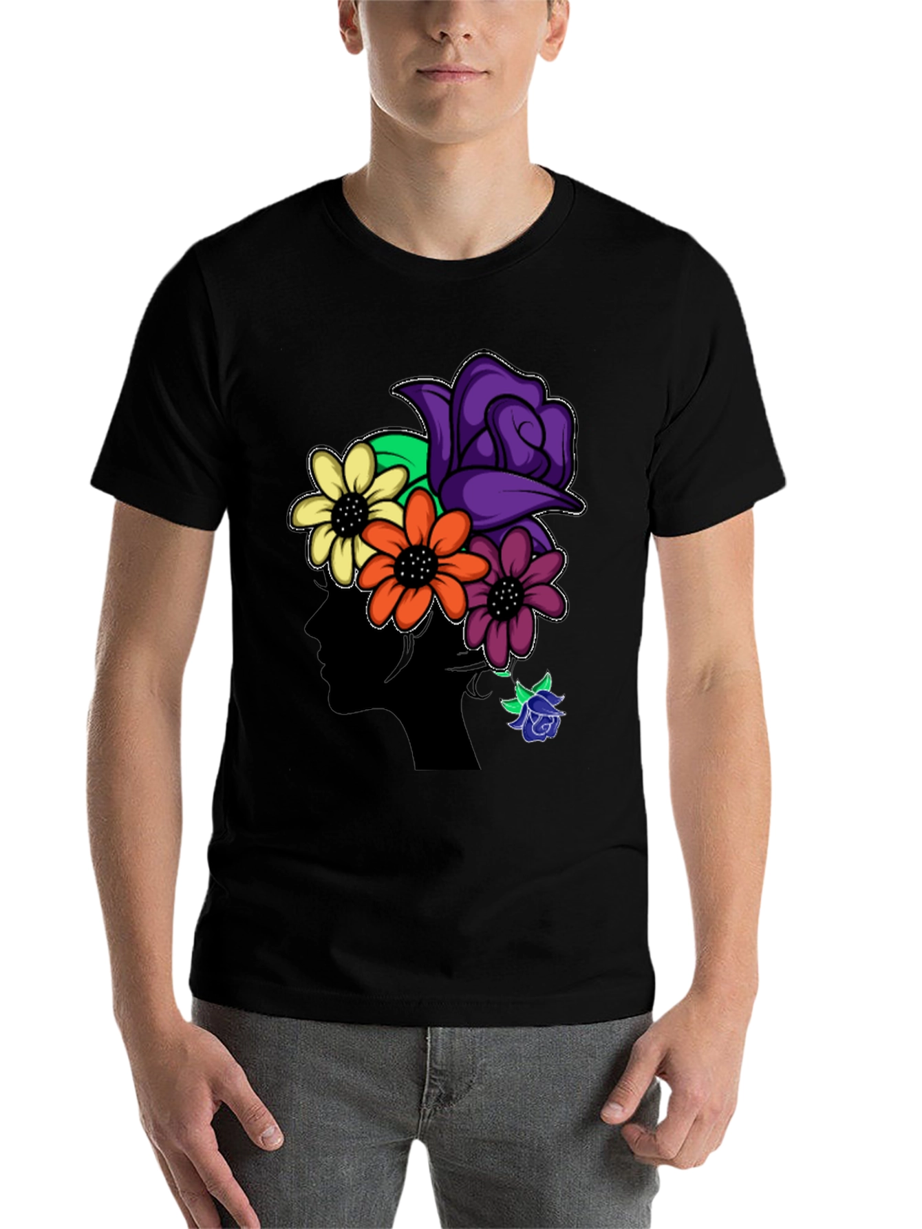 Black Floral Silhouette Black T-Shirt view 7