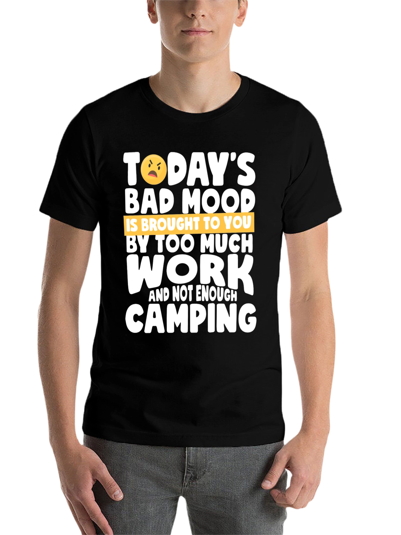 Black Funny Camping Graphic T-Shirt - Bad Mood Work Humor view 7