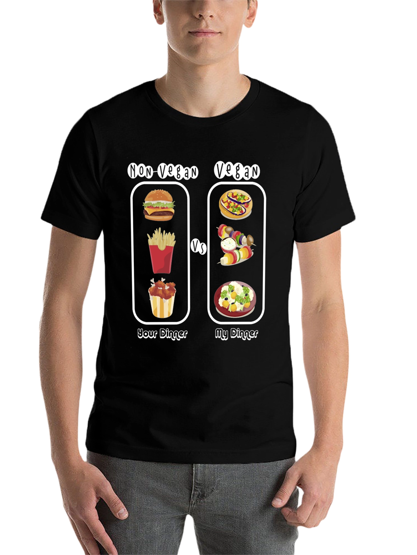 Black Vegan vs Non-Vegan Dinner T-Shirt view 7