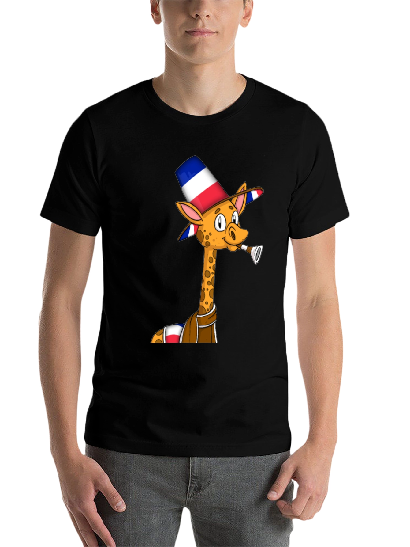 Black Giraffe in Hat T-Shirt - Unique Graphic Tee view 7